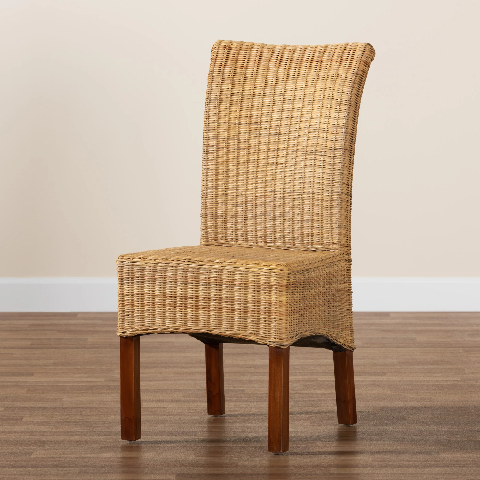 Baxton Studio bali & pari Shamara Modern Bohemian Natural Rattan and Mahogany Wood Dining Chair - Image 9