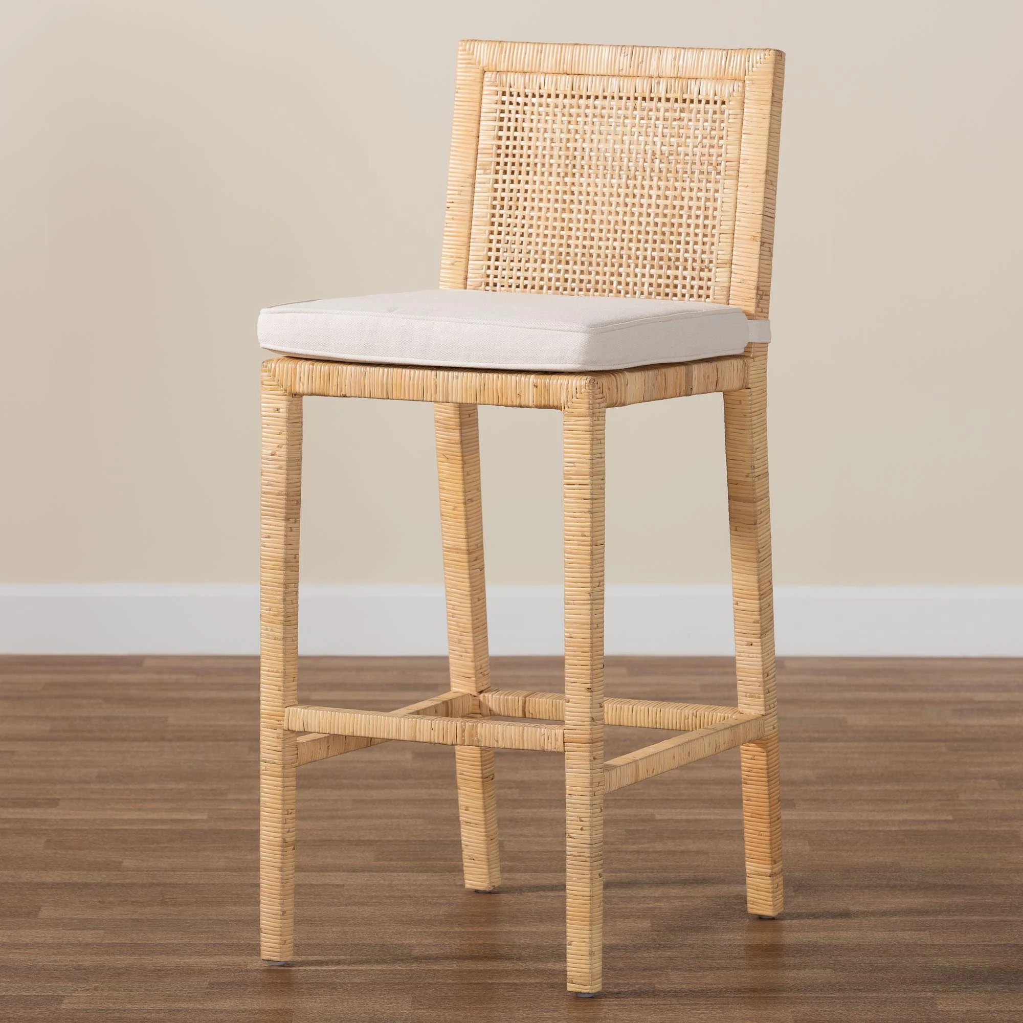 Baxton Studio bali & pari Sofia Bohemian Natural Rattan Bar Stool - Image 2