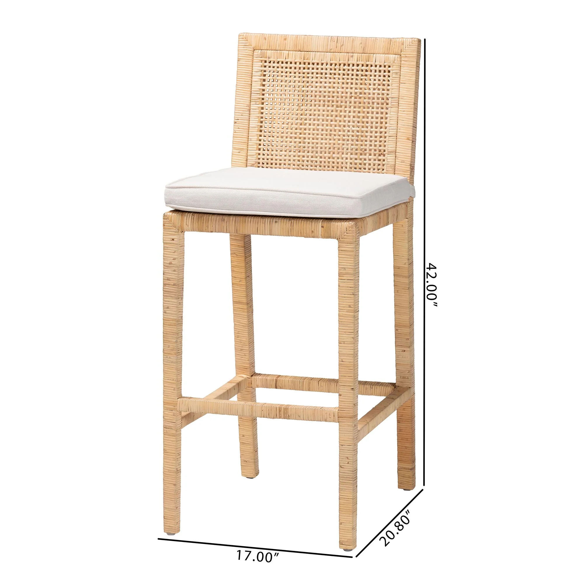 Baxton Studio bali & pari Sofia Bohemian Natural Rattan Bar Stool - Image 3