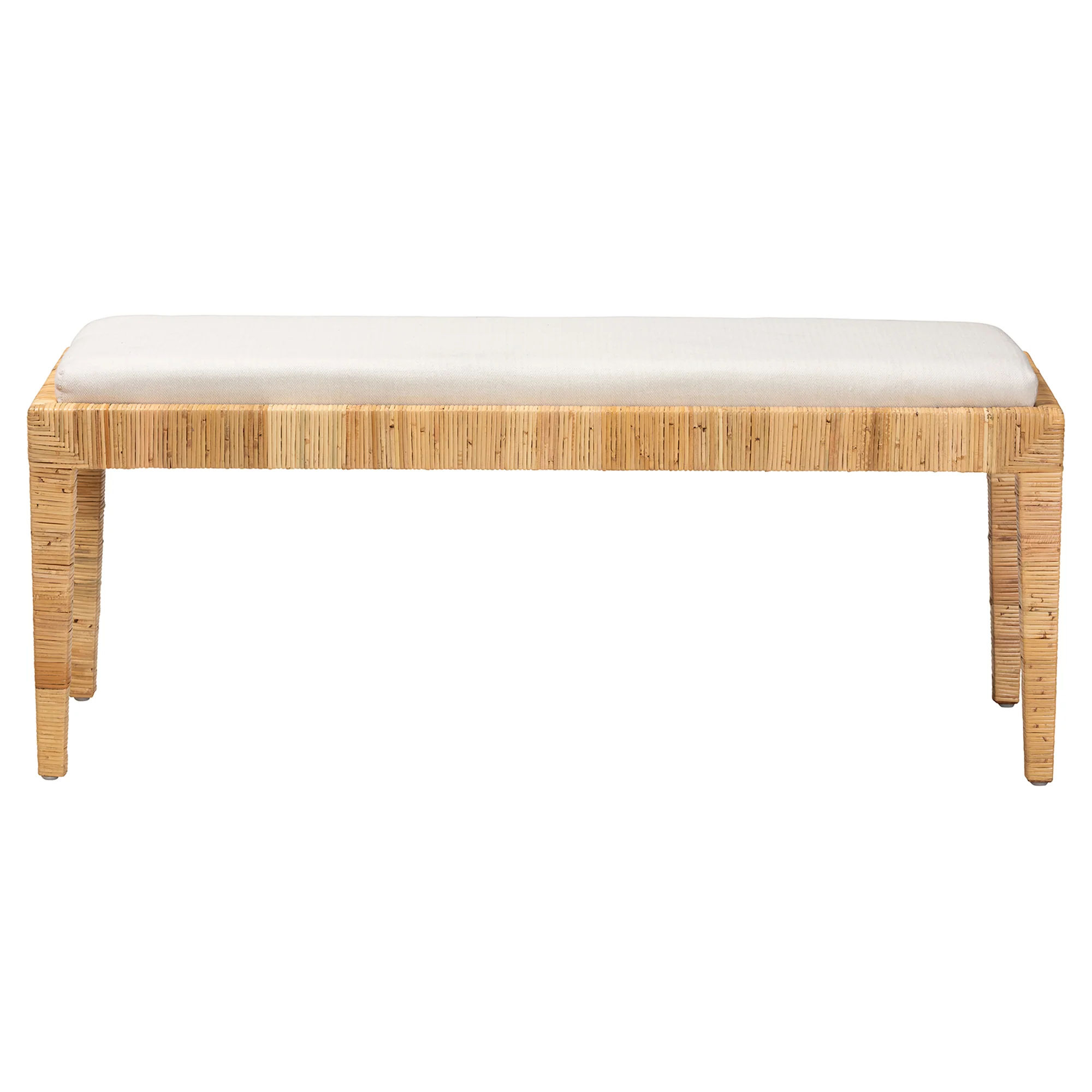 Baxton Studio bali & pari Sofia Modern Bohemian Natural Brown Rattan and Mahogany Wood Bench - Image 3