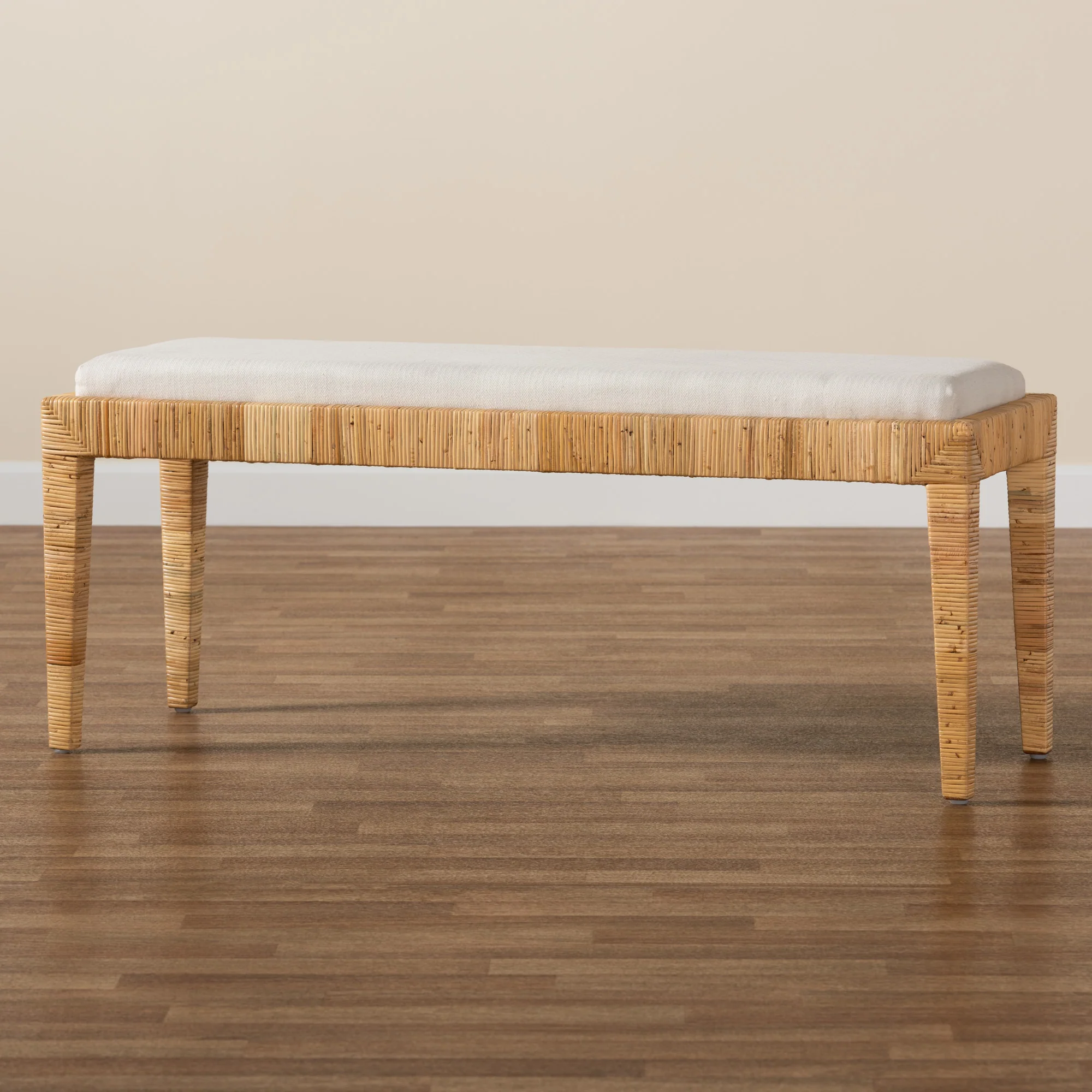 Baxton Studio bali & pari Sofia Modern Bohemian Natural Brown Rattan and Mahogany Wood Bench - Image 7