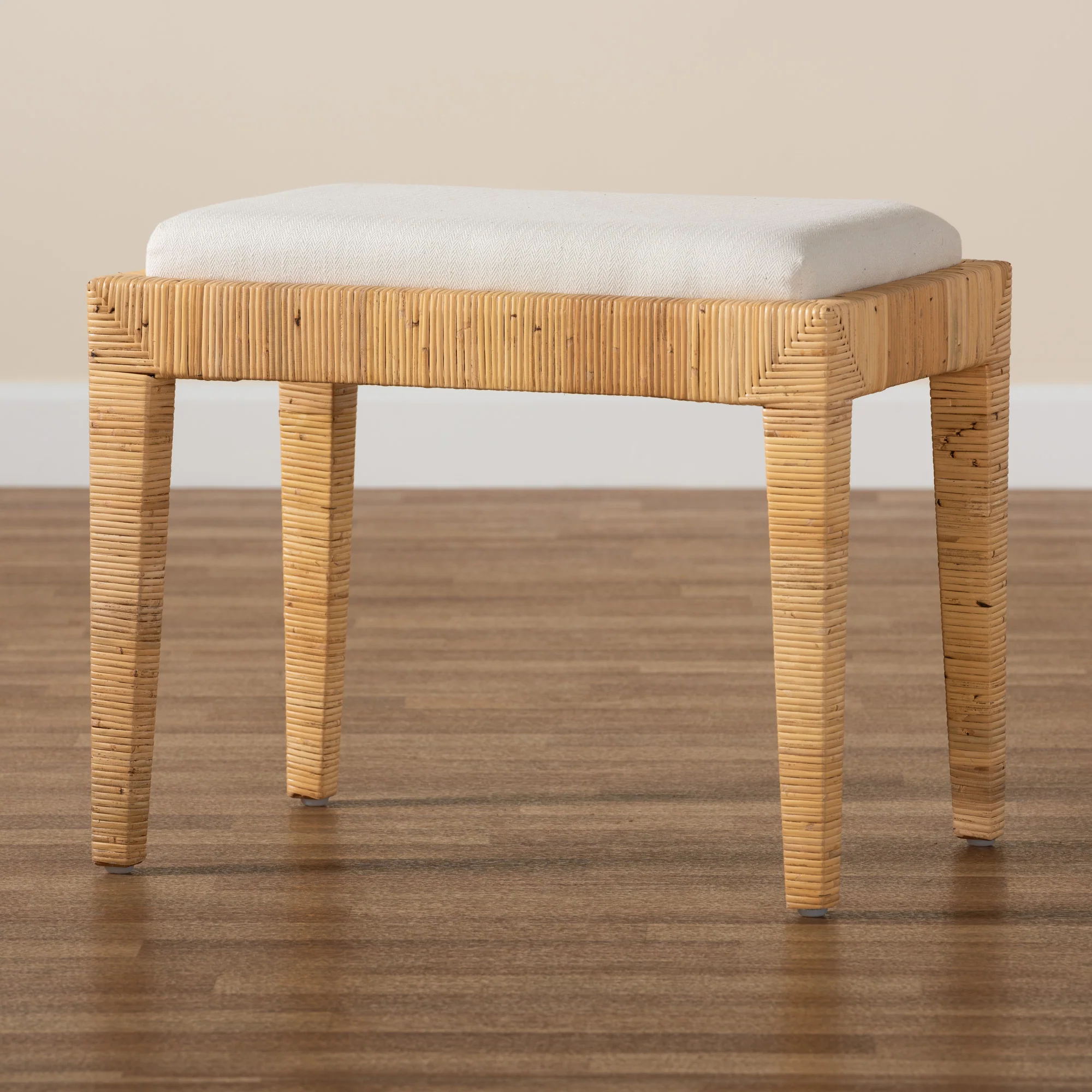 Baxton Studio bali & pari Sofia Modern Bohemian Natural Brown Rattan and Mahogany Wood Ottoman - Image 7