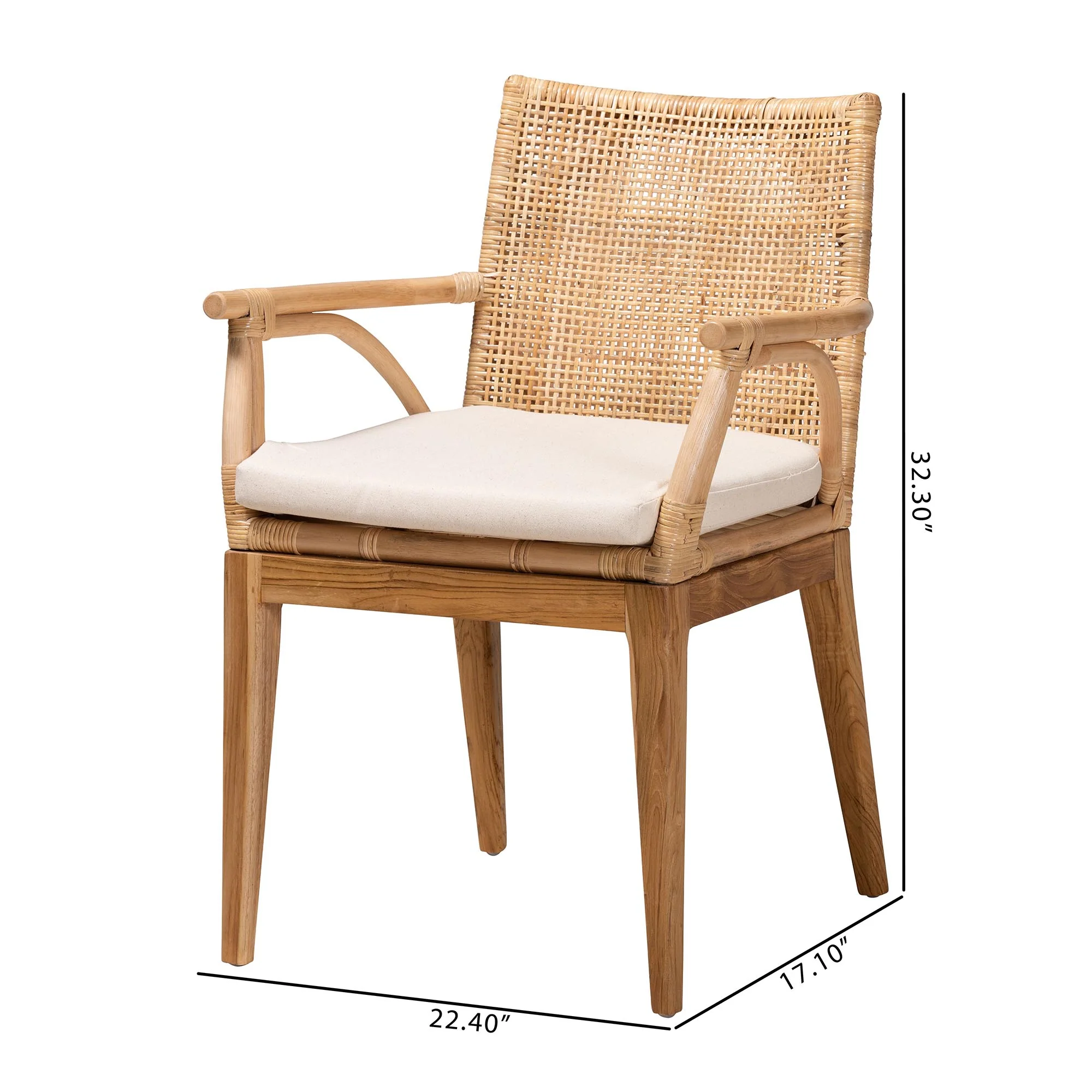 Baxton Studio bali & pari Storsel Modern Bohemian Natural Brown Finished Teak Wood and Rattan Dining Chair - Image 10