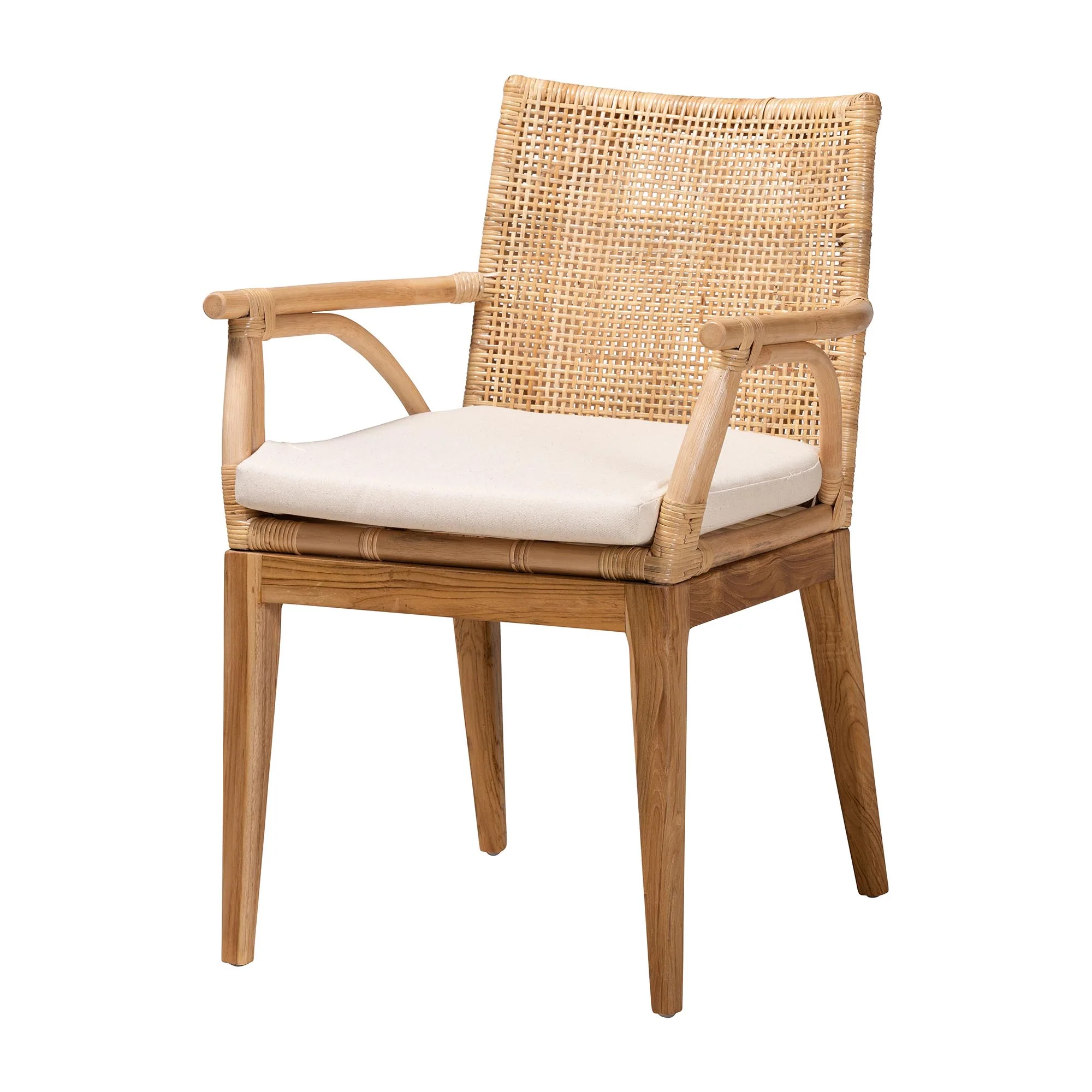 Baxton Studio bali & pari Storsel Modern Bohemian Natural Brown Finished Teak Wood and Rattan Dining Chair - Image 2