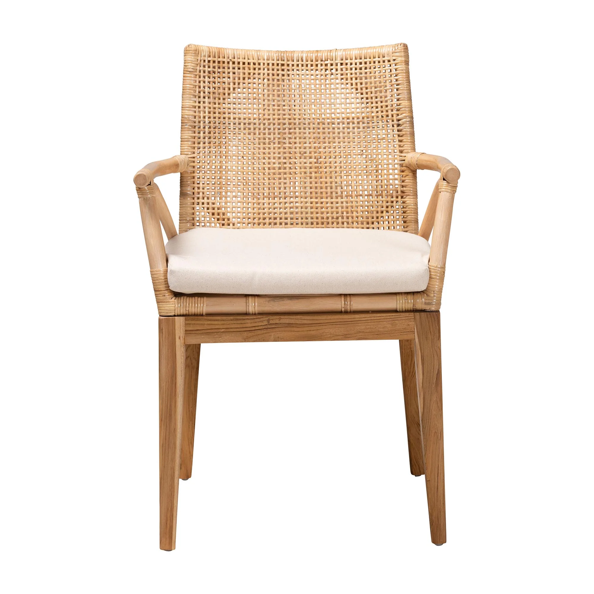 Baxton Studio bali & pari Storsel Modern Bohemian Natural Brown Finished Teak Wood and Rattan Dining Chair - Image 3