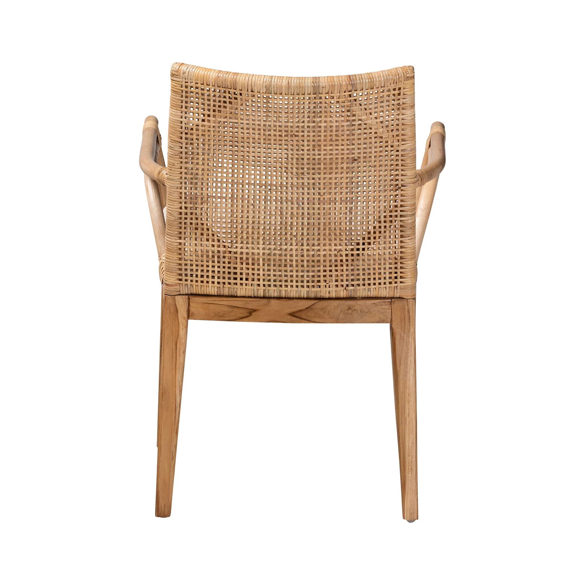 Baxton Studio bali & pari Storsel Modern Bohemian Natural Brown Finished Teak Wood and Rattan Dining Chair - Image 4