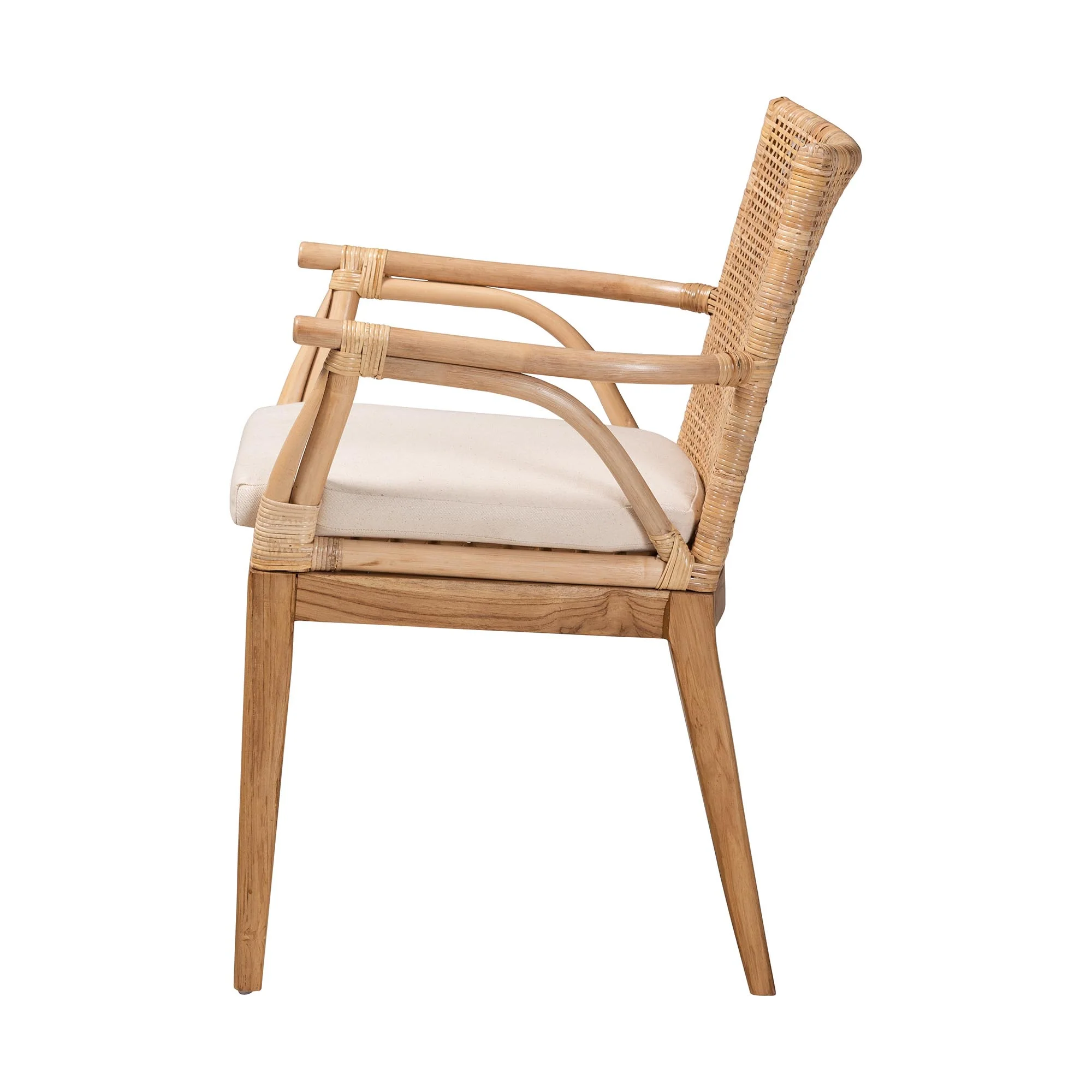 Baxton Studio bali & pari Storsel Modern Bohemian Natural Brown Finished Teak Wood and Rattan Dining Chair - Image 5