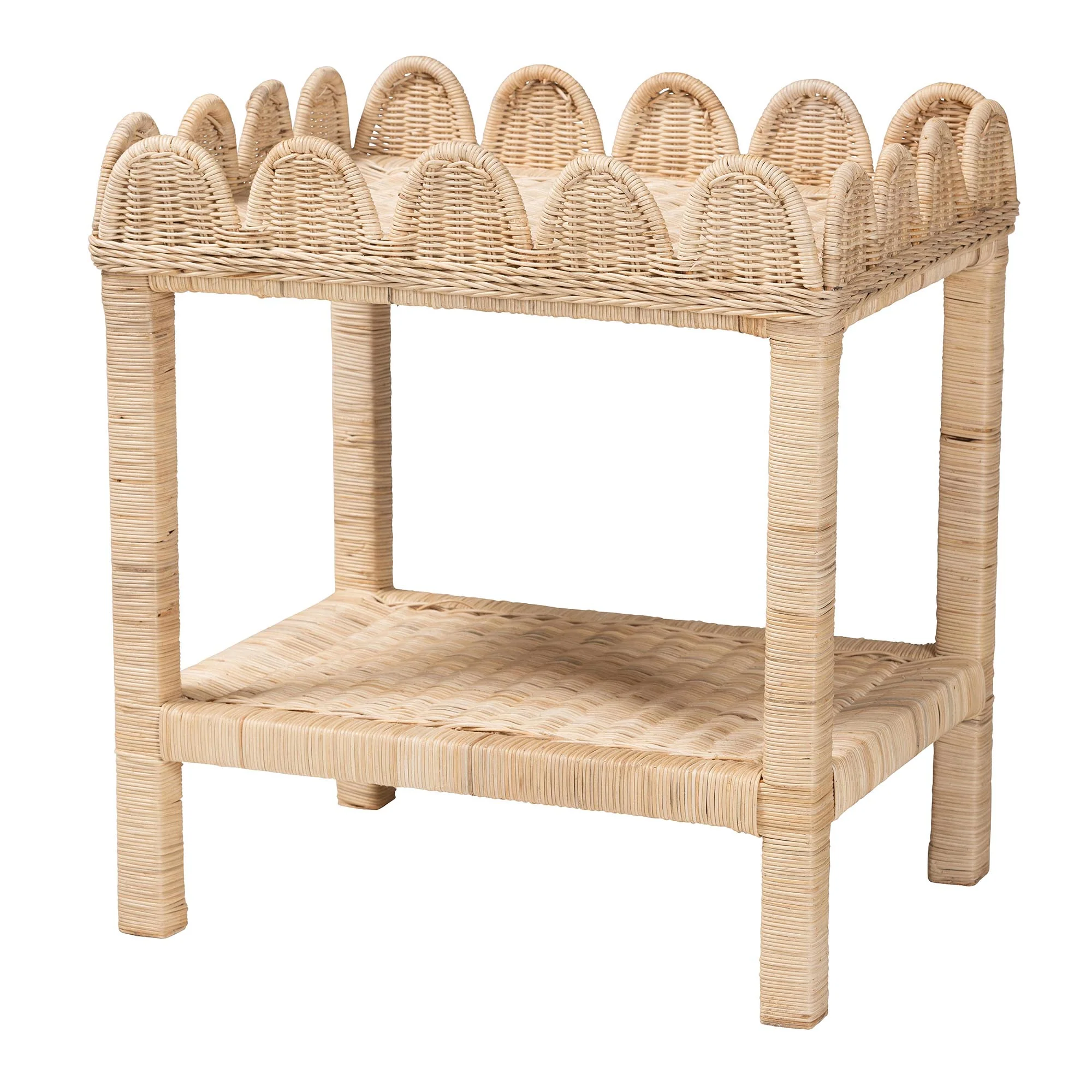 Baxton Studio bali & pari Sumana Bohemian Scallop Natural Rattan and Mahogany Side Table - Image 2