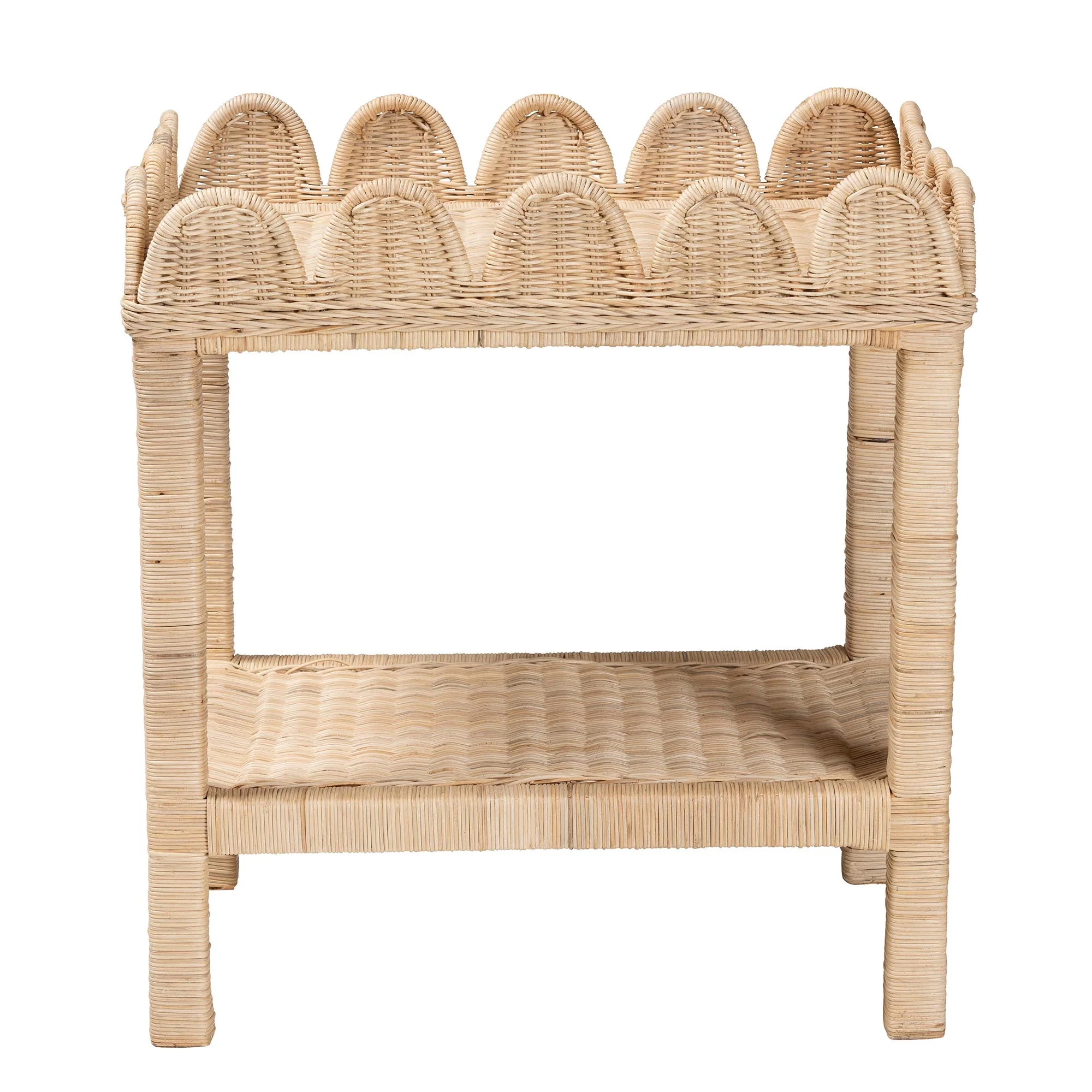 Baxton Studio bali & pari Sumana Bohemian Scallop Natural Rattan and Mahogany Side Table - Image 3