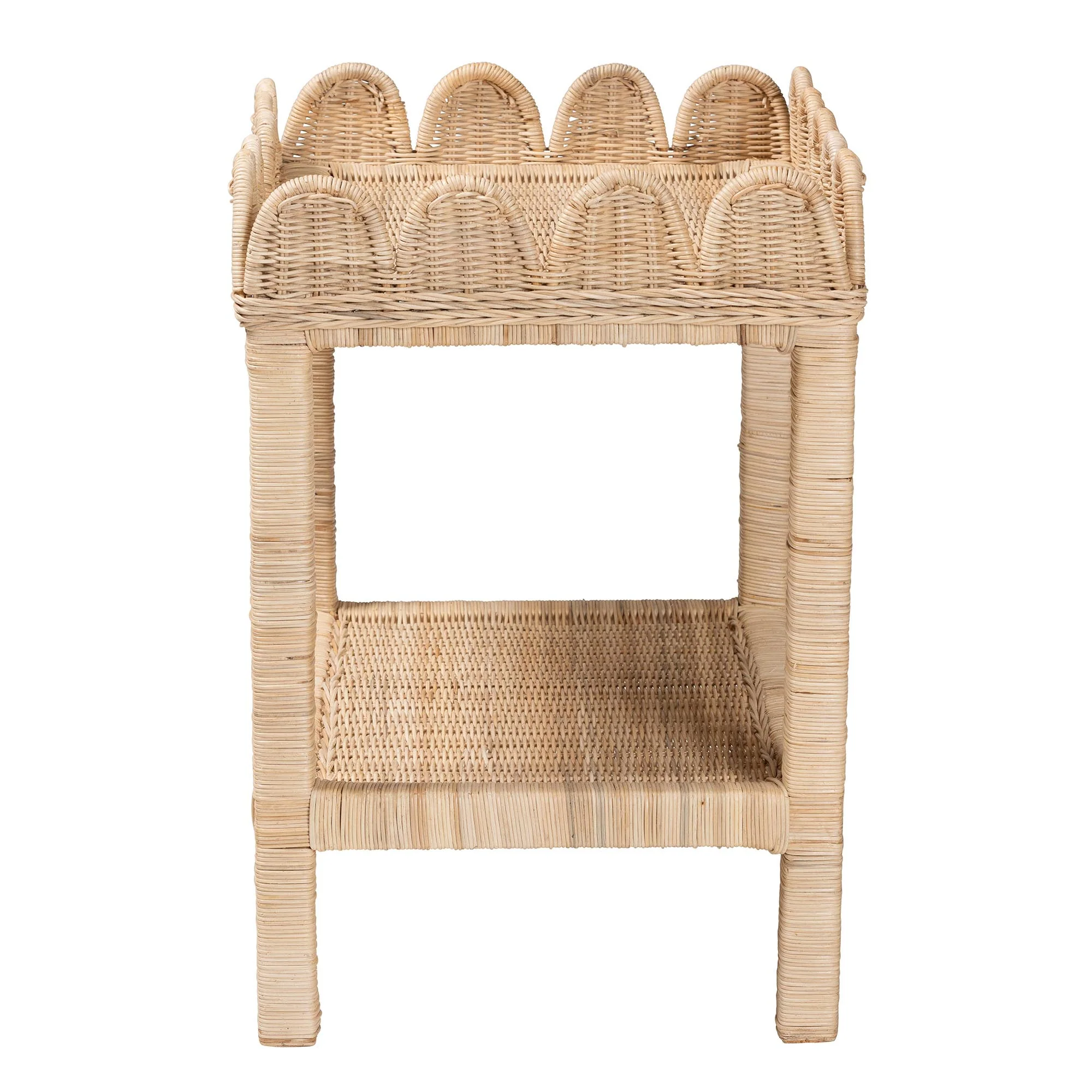 Baxton Studio bali & pari Sumana Bohemian Scallop Natural Rattan and Mahogany Side Table - Image 4