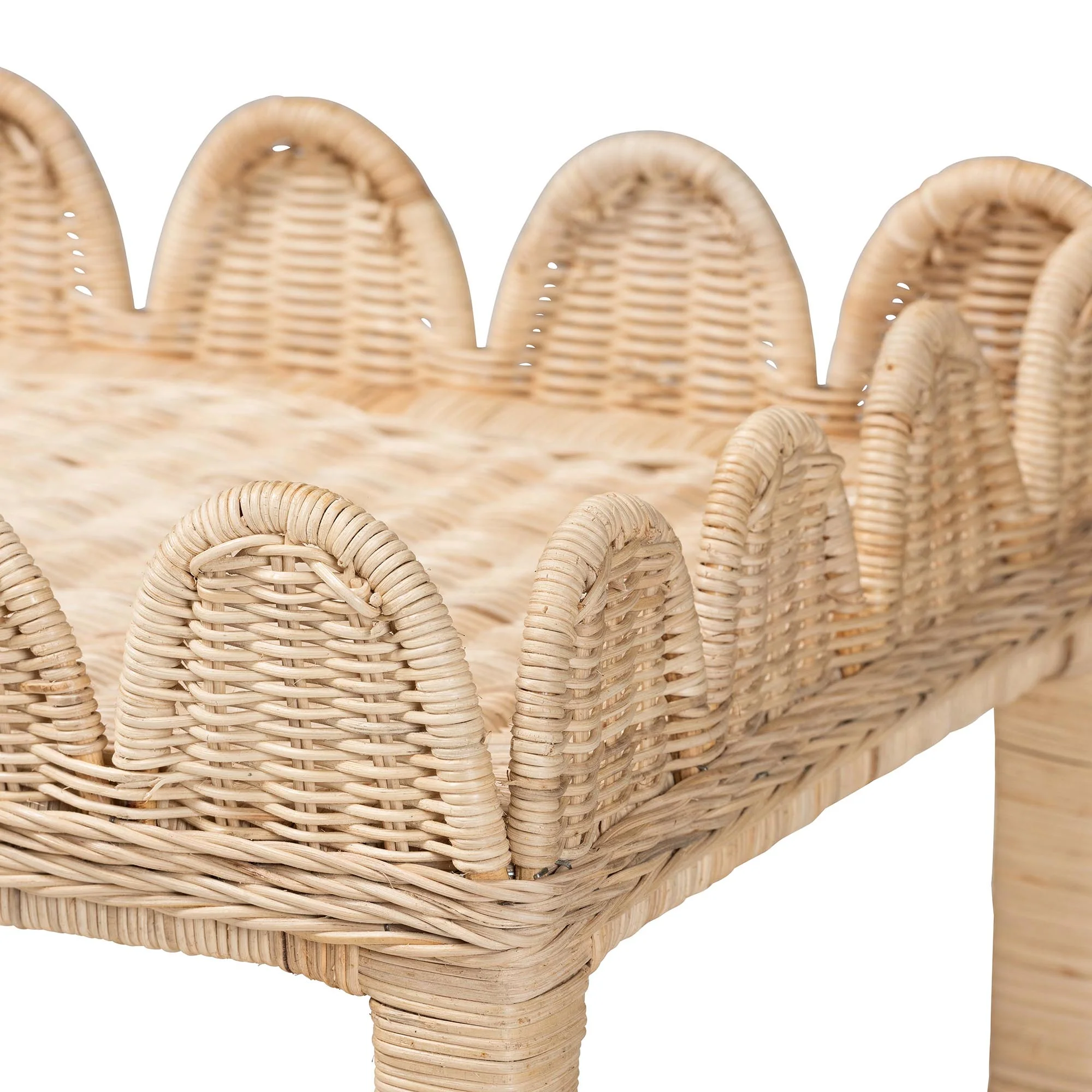 Baxton Studio bali & pari Sumana Bohemian Scallop Natural Rattan and Mahogany Side Table - Image 5