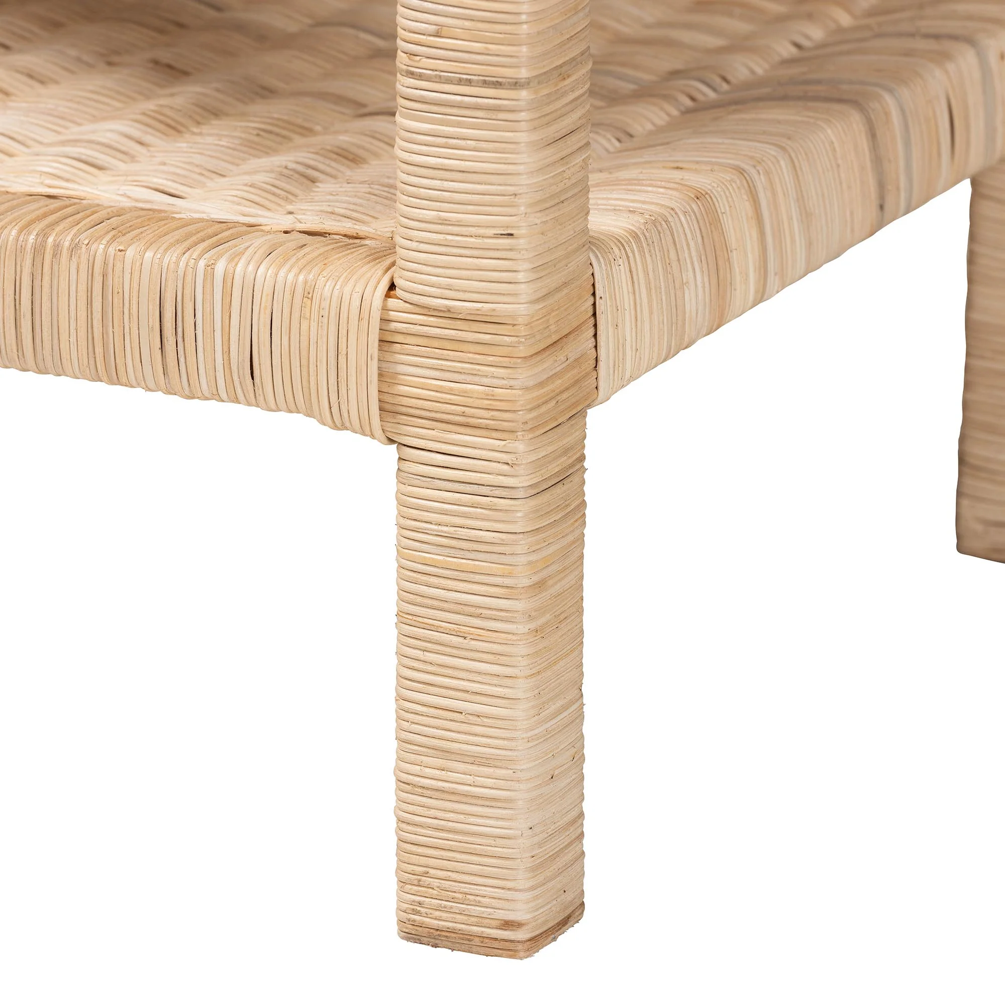 Baxton Studio bali & pari Sumana Bohemian Scallop Natural Rattan and Mahogany Side Table - Image 6