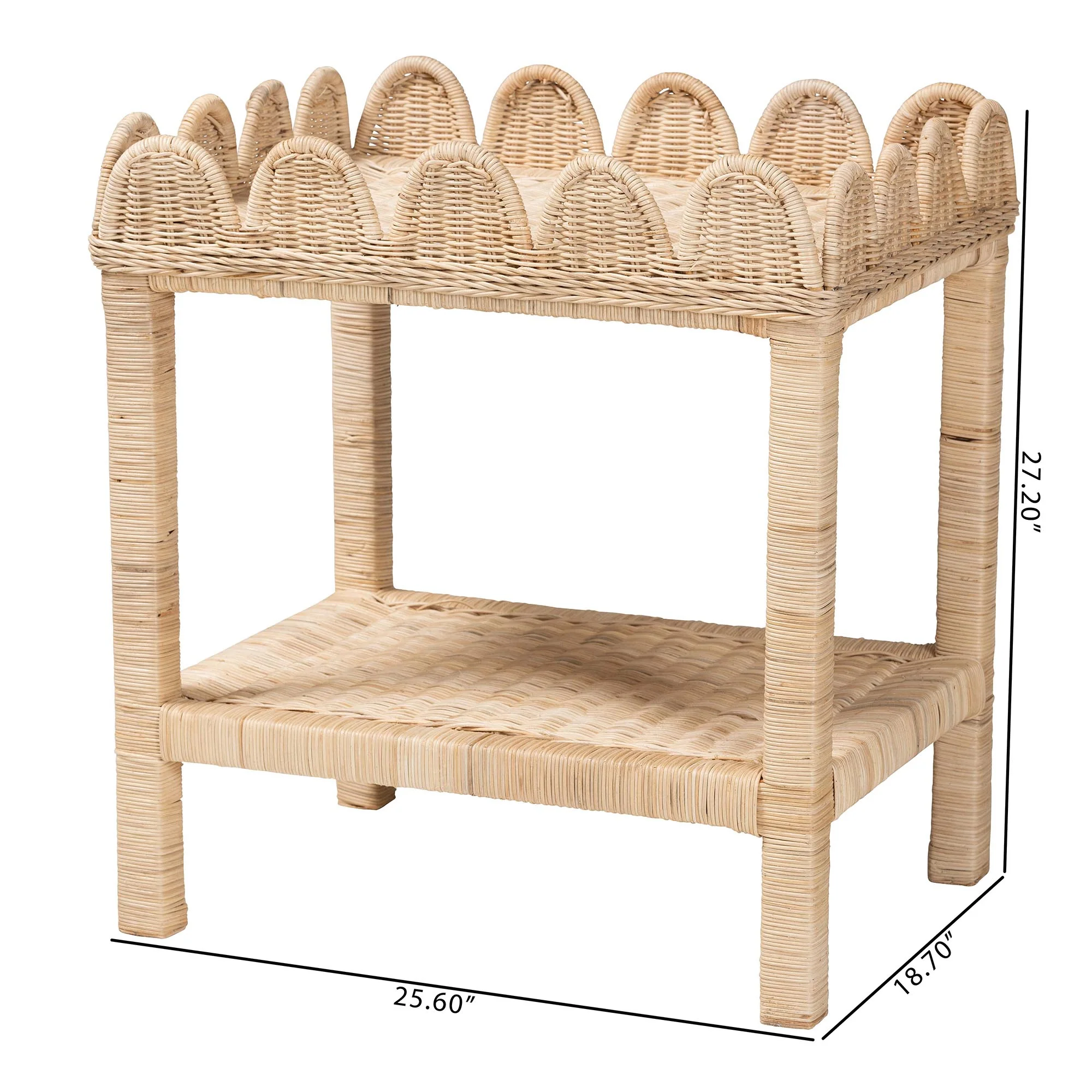 Baxton Studio bali & pari Sumana Bohemian Scallop Natural Rattan and Mahogany Side Table - Image 8