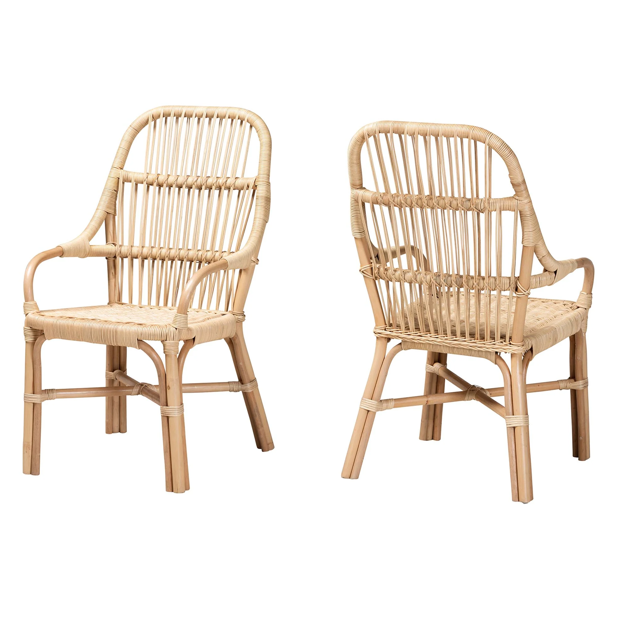 Baxton Studio bali & pari Sumatera Modern Bohemian Natural Brown Rattan 2-Piece Dining Chair Set - Image 2