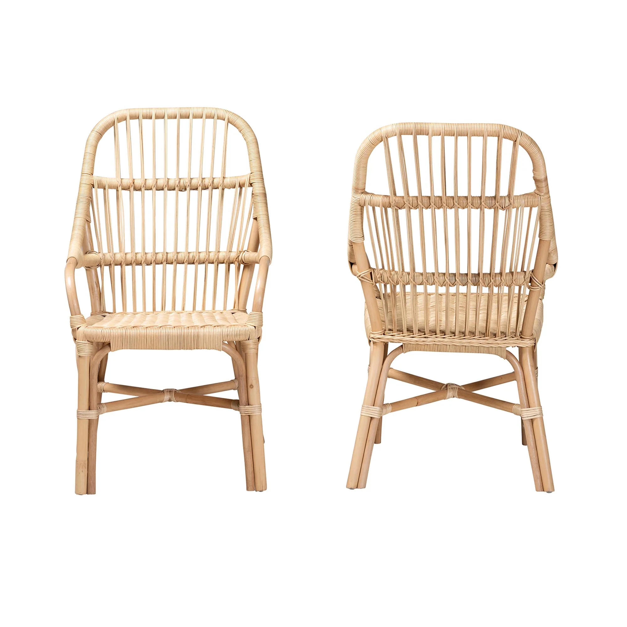 Baxton Studio bali & pari Sumatera Modern Bohemian Natural Brown Rattan 2-Piece Dining Chair Set - Image 3