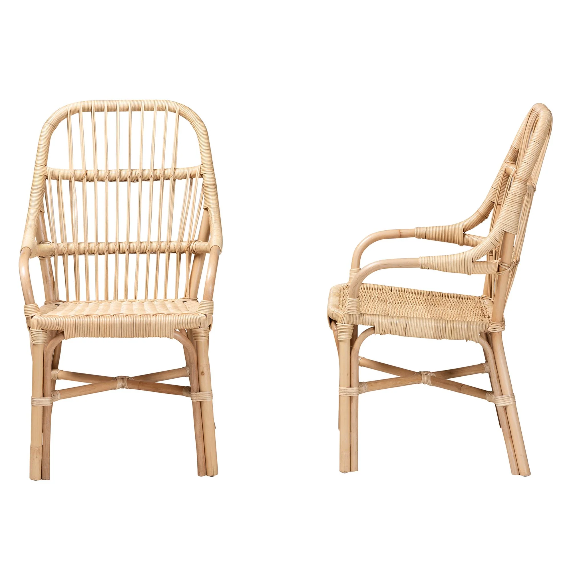 Baxton Studio bali & pari Sumatera Modern Bohemian Natural Brown Rattan 2-Piece Dining Chair Set - Image 4
