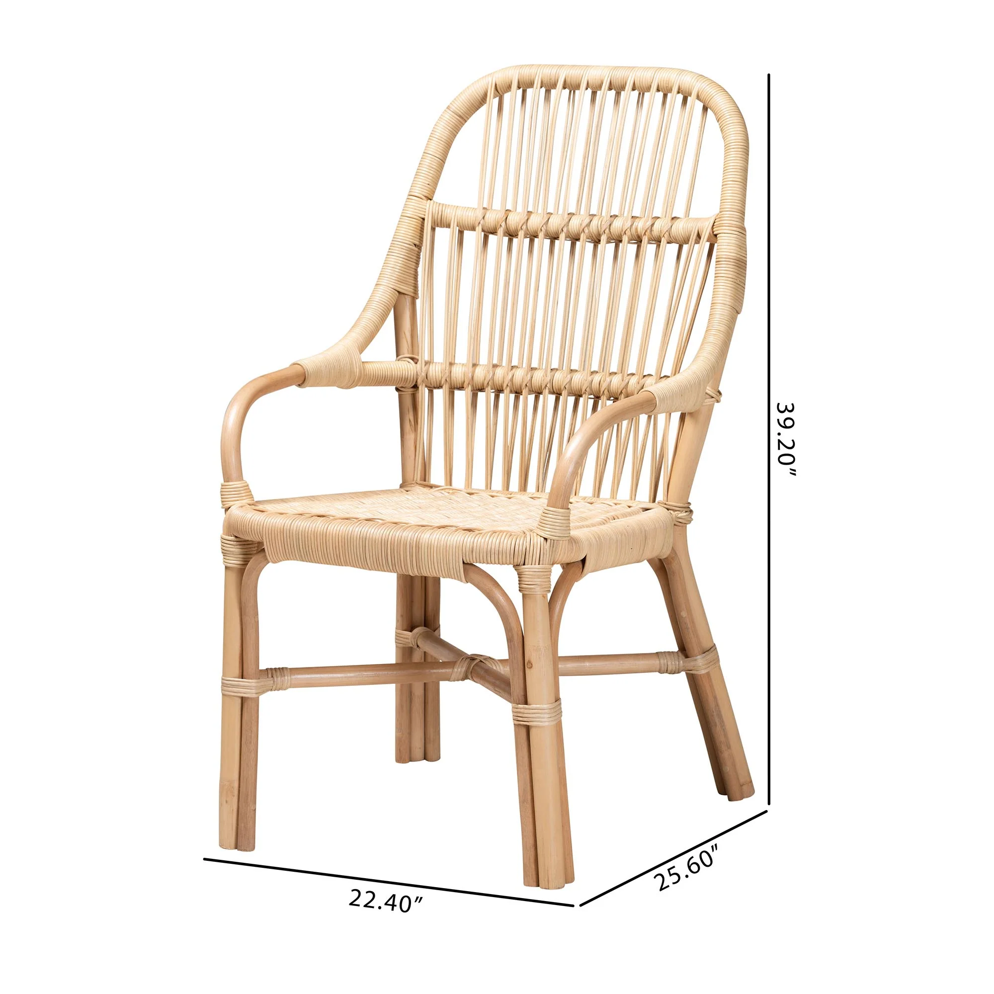 Baxton Studio bali & pari Sumatera Modern Bohemian Natural Brown Rattan 2-Piece Dining Chair Set - Image 8