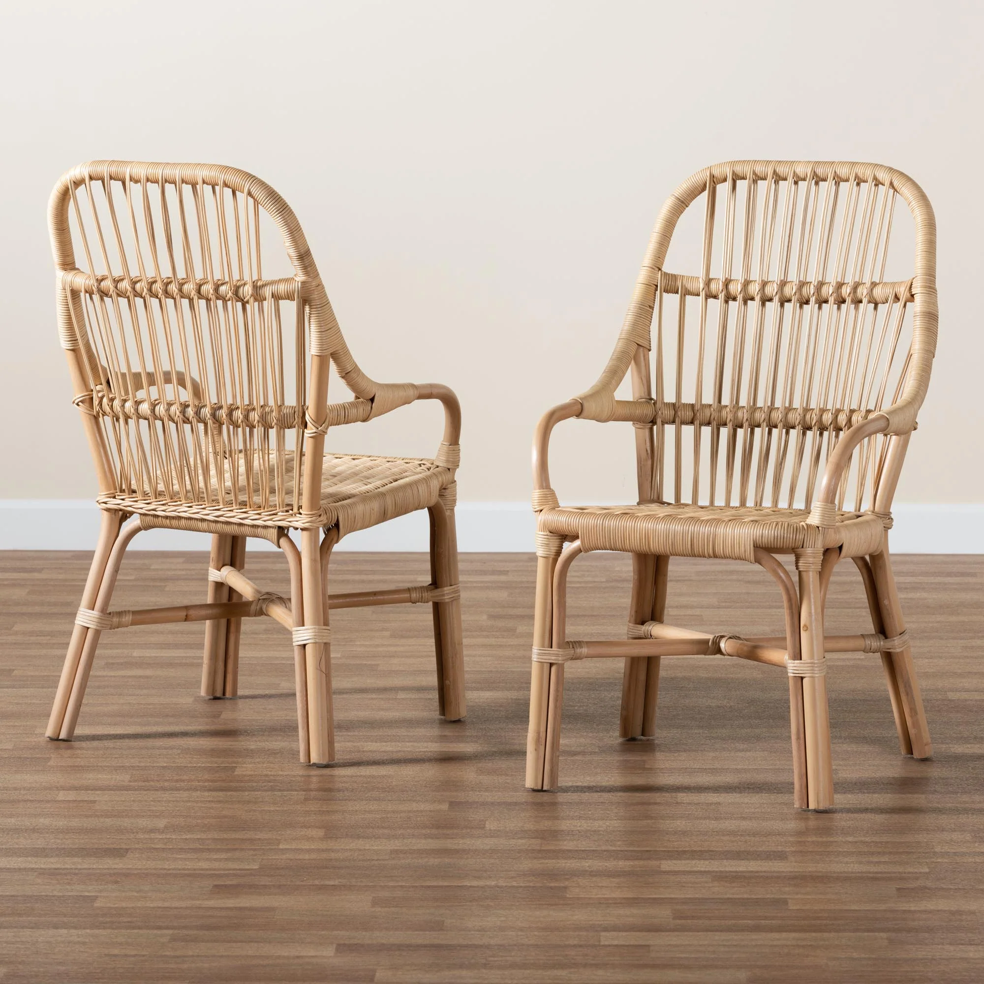 Baxton Studio bali & pari Sumatera Modern Bohemian Natural Brown Rattan 2-Piece Dining Chair Set - Image 9