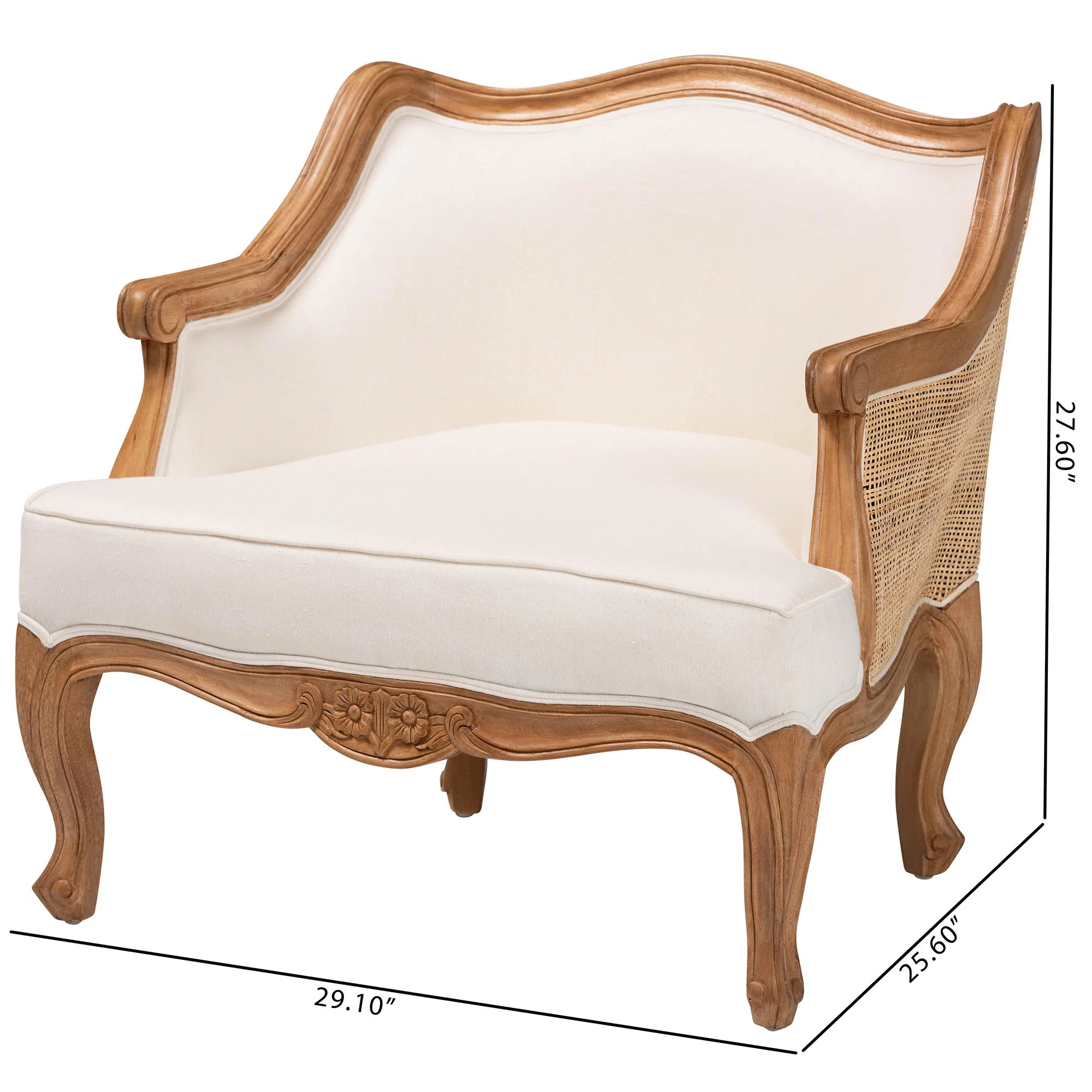 Baxton Studio bali & pari Sylvestra Traditional French Beige Fabric and Honey Oak Finished Wood Low Seat Accent Chair - Image 3