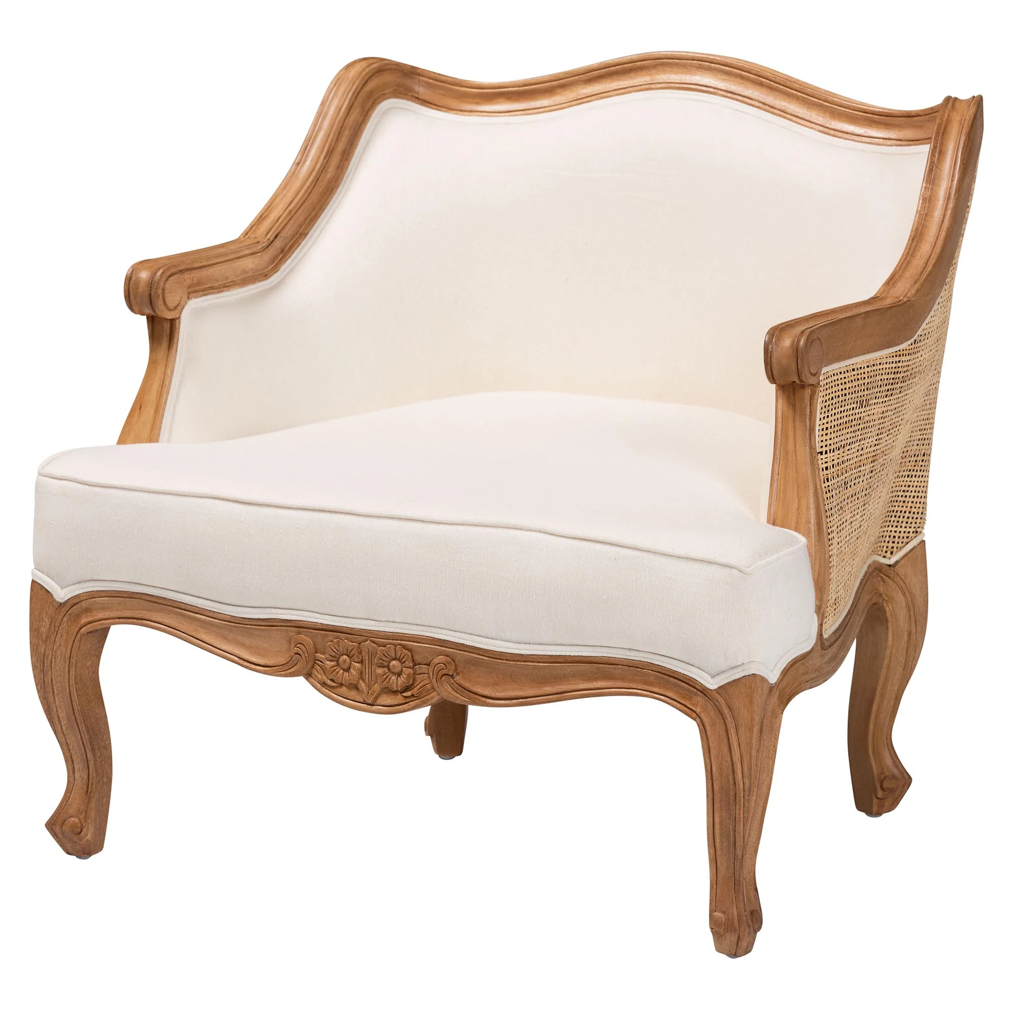 Baxton Studio bali & pari Sylvestra Traditional French Beige Fabric and Honey Oak Finished Wood Low Seat Accent Chair - Image 4
