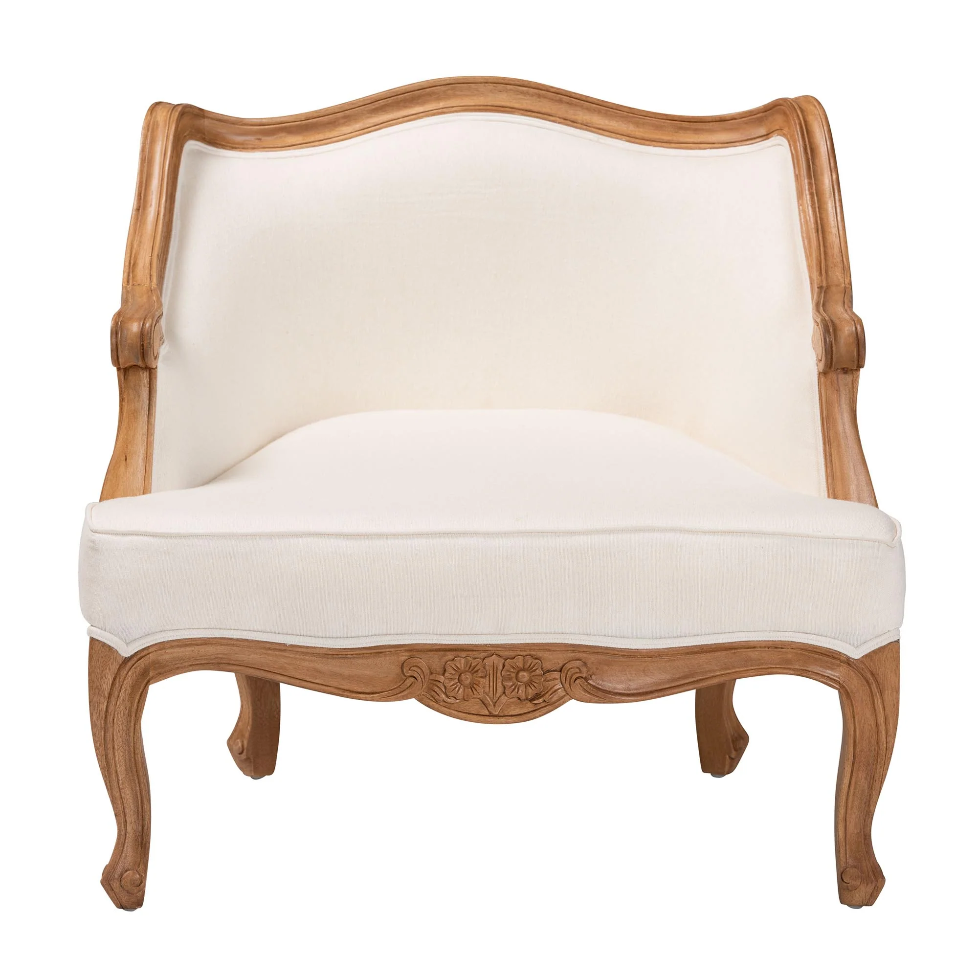 Baxton Studio bali & pari Sylvestra Traditional French Beige Fabric and Honey Oak Finished Wood Low Seat Accent Chair - Image 5