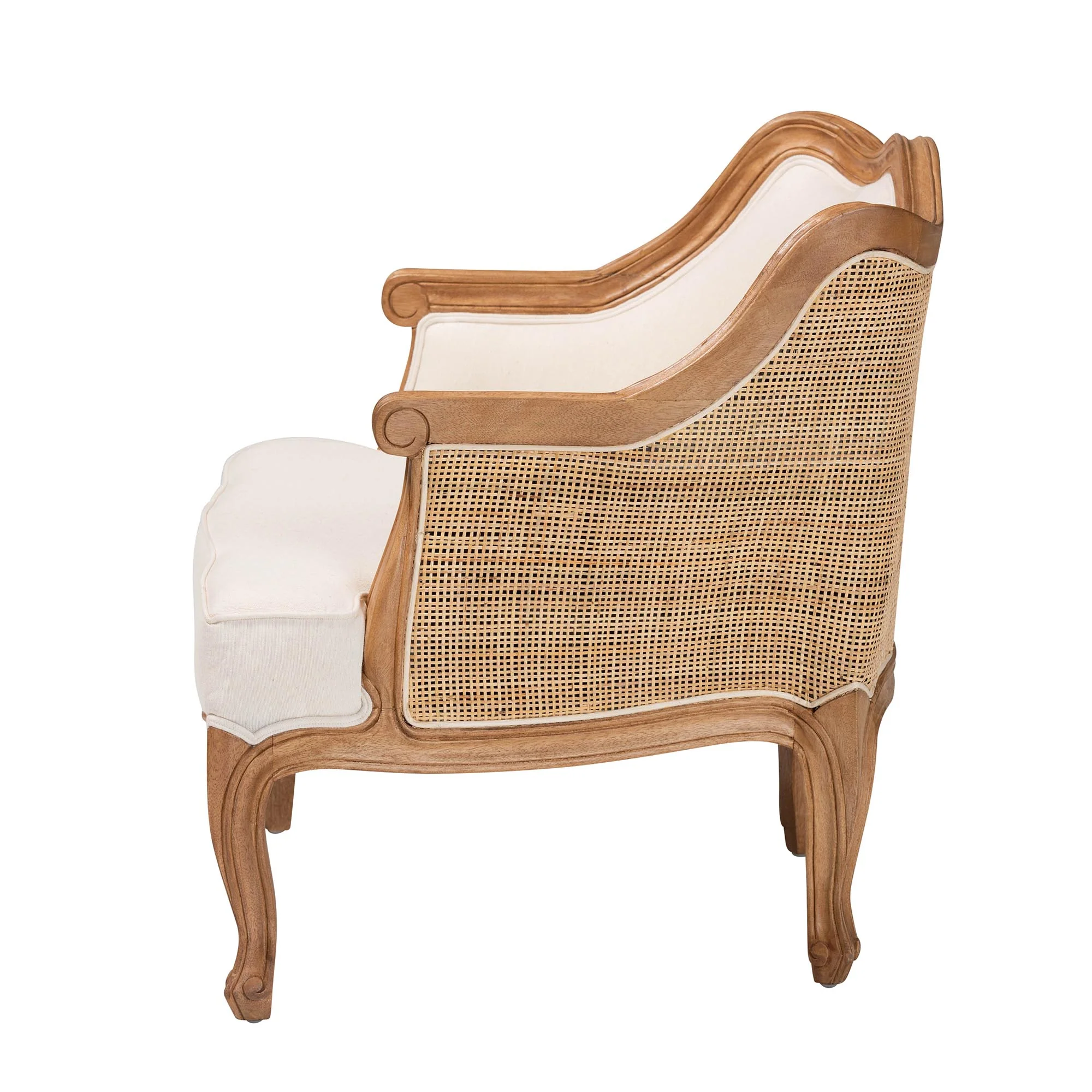 Baxton Studio bali & pari Sylvestra Traditional French Beige Fabric and Honey Oak Finished Wood Low Seat Accent Chair - Image 6
