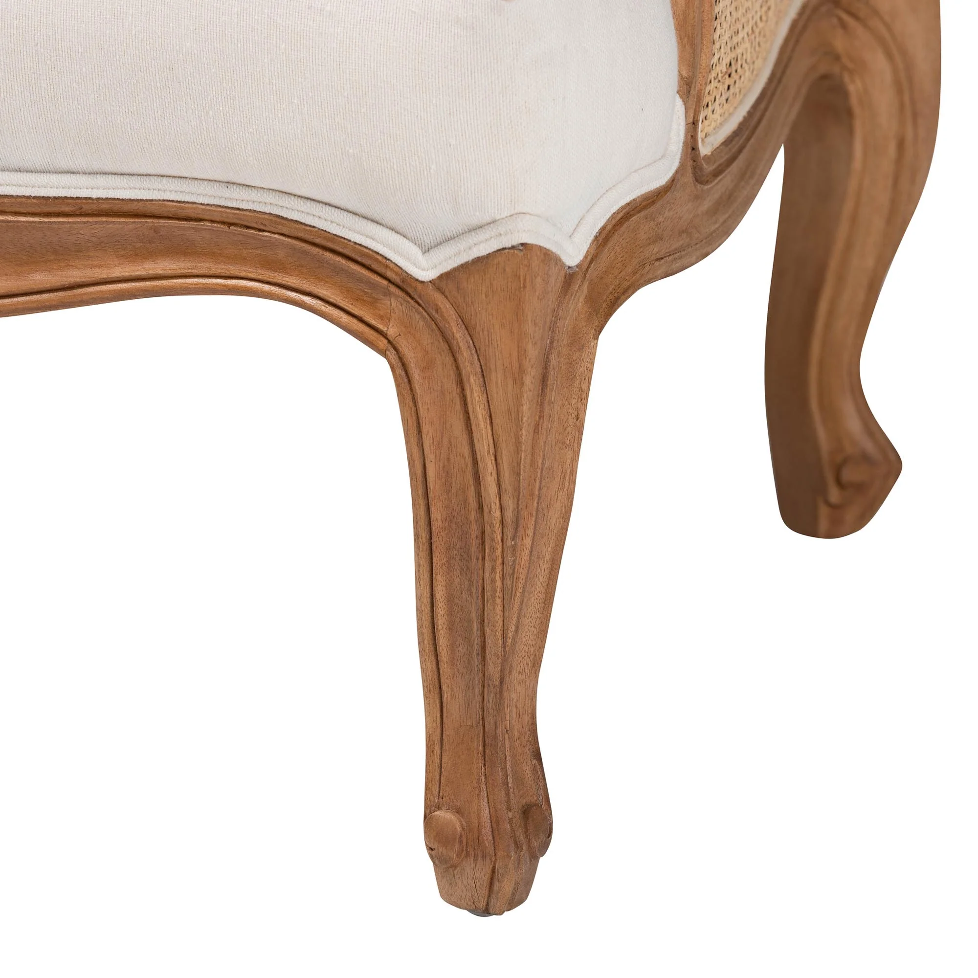 Baxton Studio bali & pari Sylvestra Traditional French Beige Fabric and Honey Oak Finished Wood Low Seat Accent Chair - Image 9