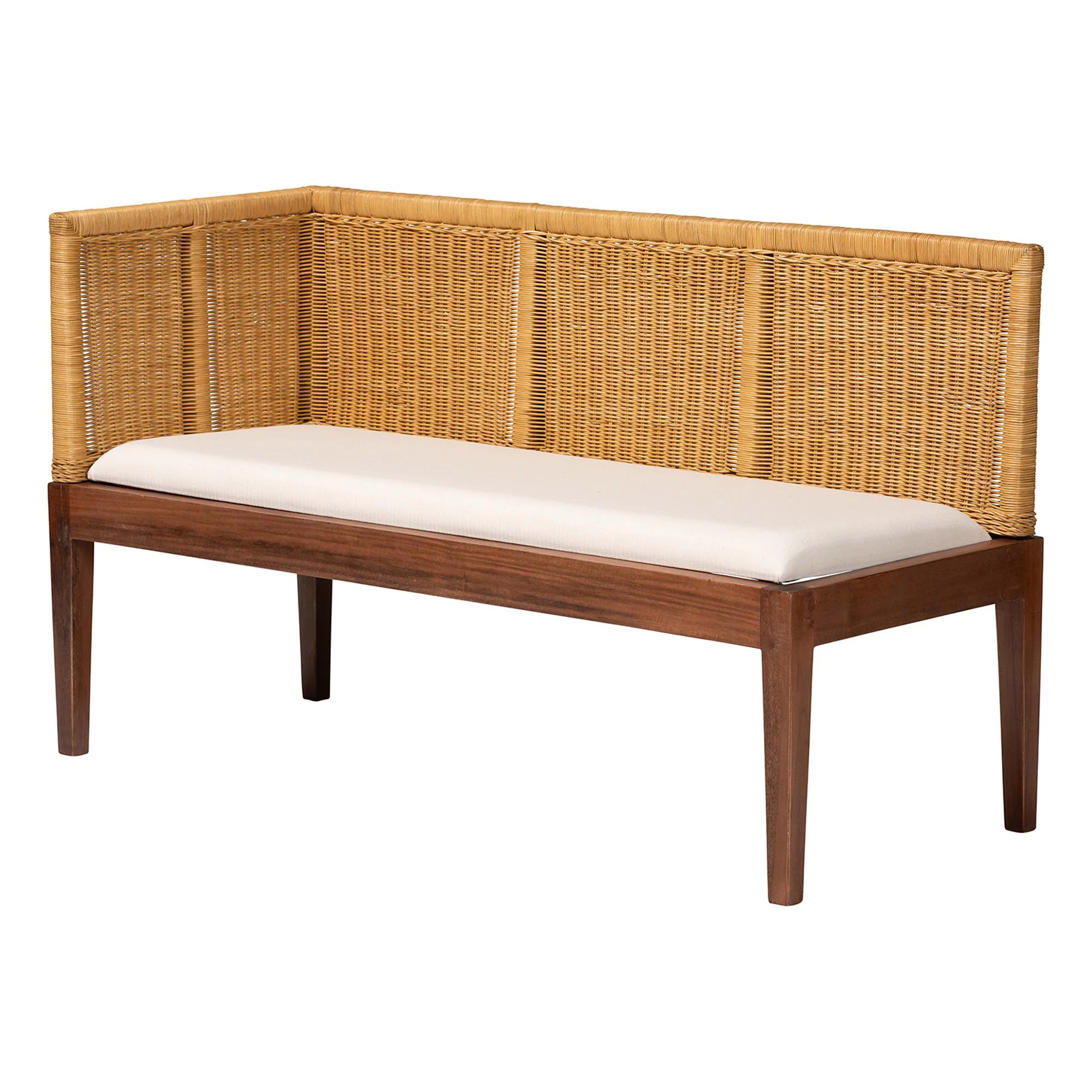 Baxton Studio bali & pari Tabanan Modern Bohemian Natural Brown Rattan and Brown Acacia Wood 3-Piece Dining Nook set - Image 5