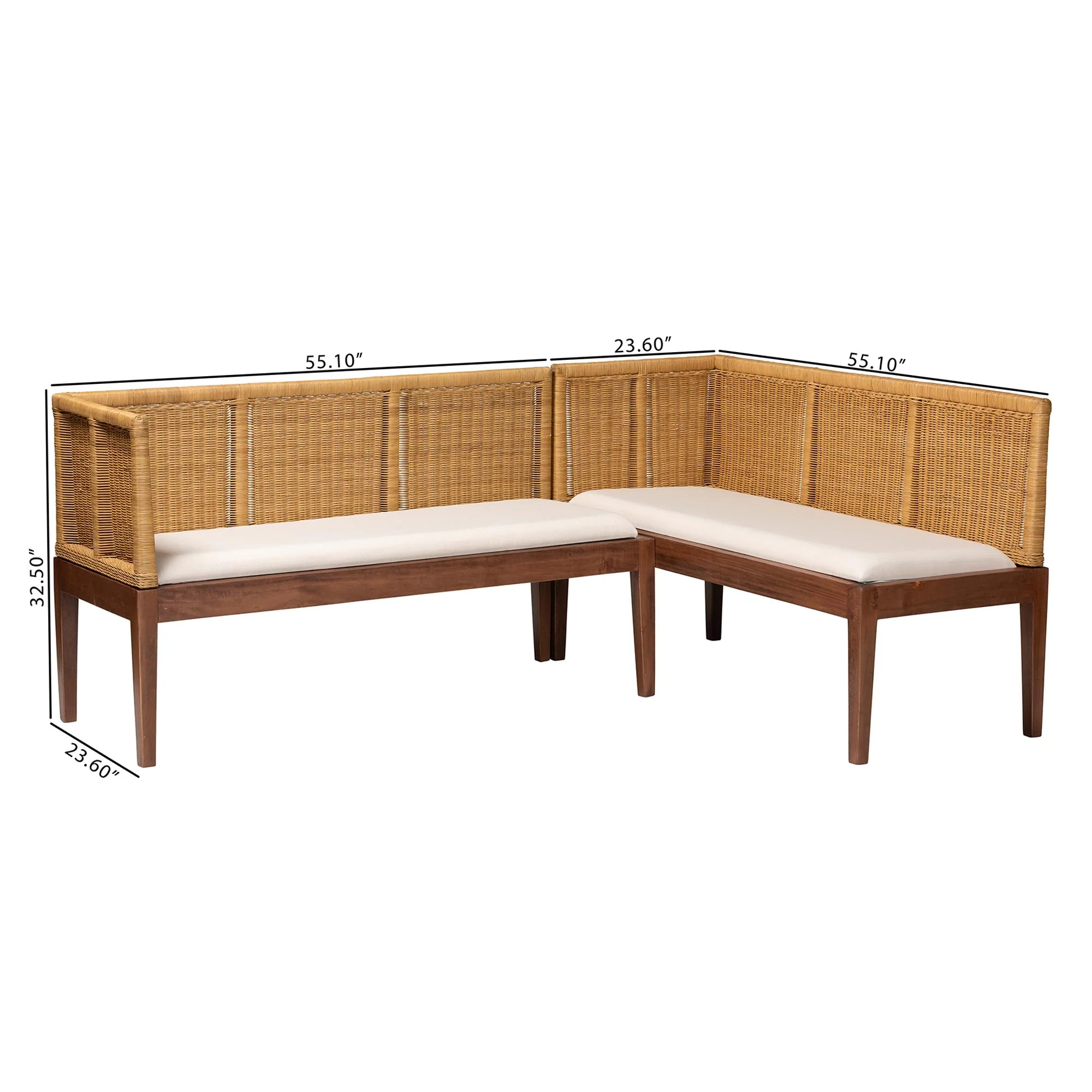 Baxton Studio bali & pari Tabanan Modern Bohemian Nautral Brown Rattan and Brown Acacia Wood 2-Piece Dining Nook Banquette Set - Image 2