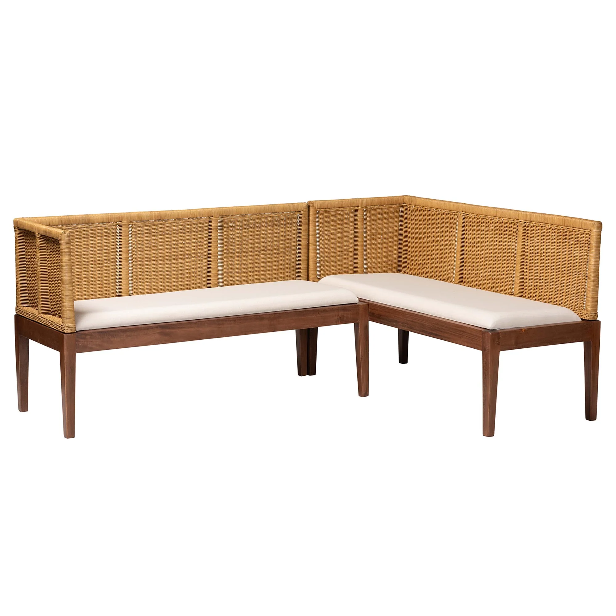 Baxton Studio bali & pari Tabanan Modern Bohemian Nautral Brown Rattan and Brown Acacia Wood 2-Piece Dining Nook Banquette Set - Image 3
