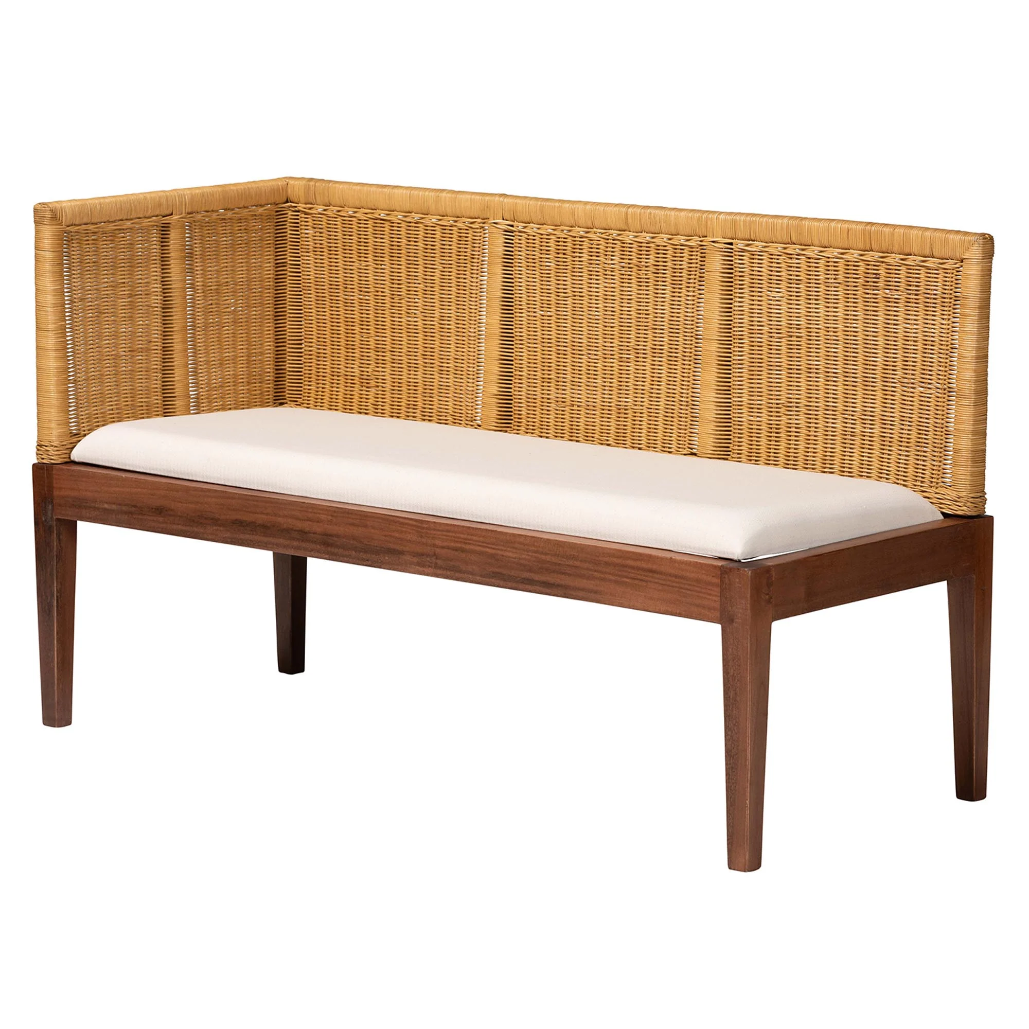 Baxton Studio bali & pari Tabanan Modern Bohemian Nautral Brown Rattan and Brown Acacia Wood 2-Piece Dining Nook Banquette Set - Image 4