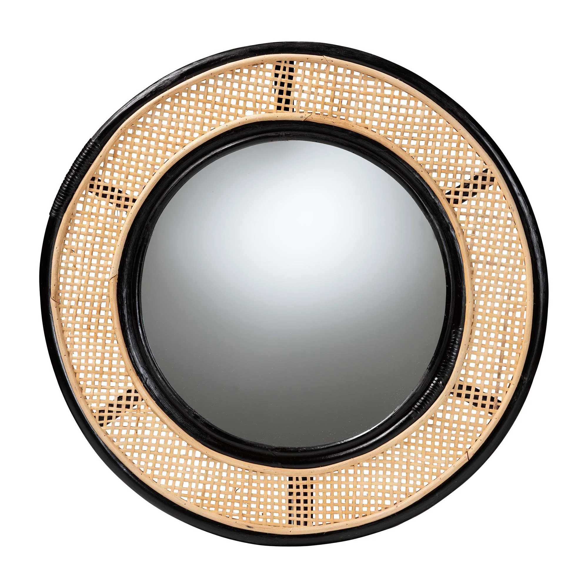 Baxton Studio bali & pari Tacita Modern Bohemian Two-Tone Black and Natural Brown Rattan Accent Wall Mirror - Image 2
