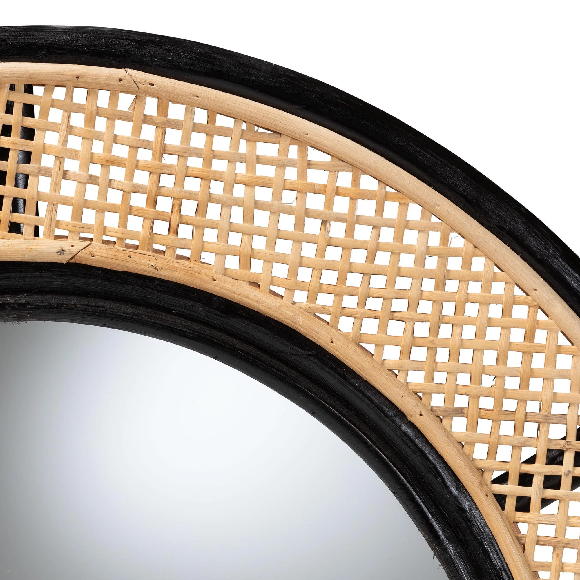 Baxton Studio bali & pari Tacita Modern Bohemian Two-Tone Black and Natural Brown Rattan Accent Wall Mirror - Image 3