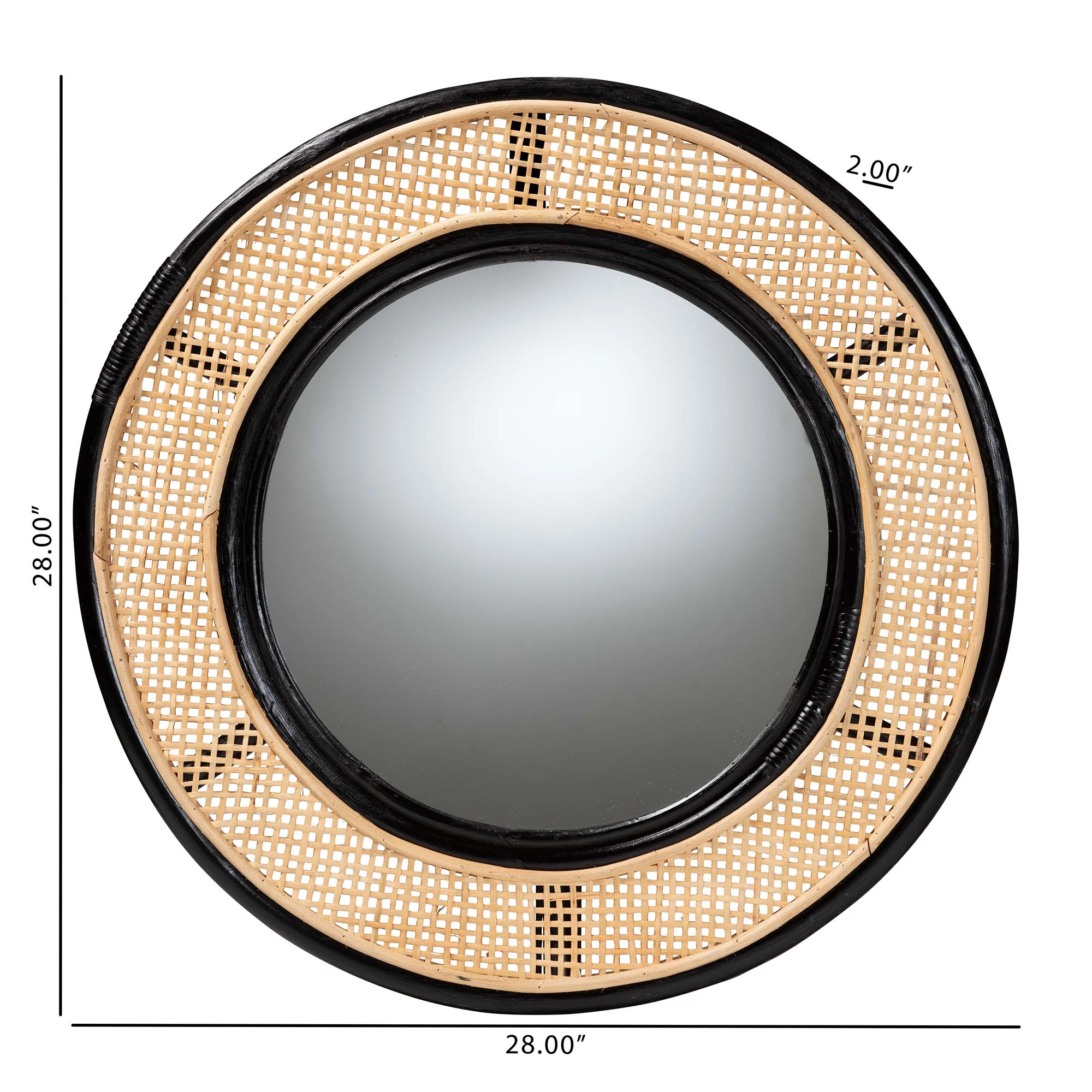 Baxton Studio bali & pari Tacita Modern Bohemian Two-Tone Black and Natural Brown Rattan Accent Wall Mirror - Image 4