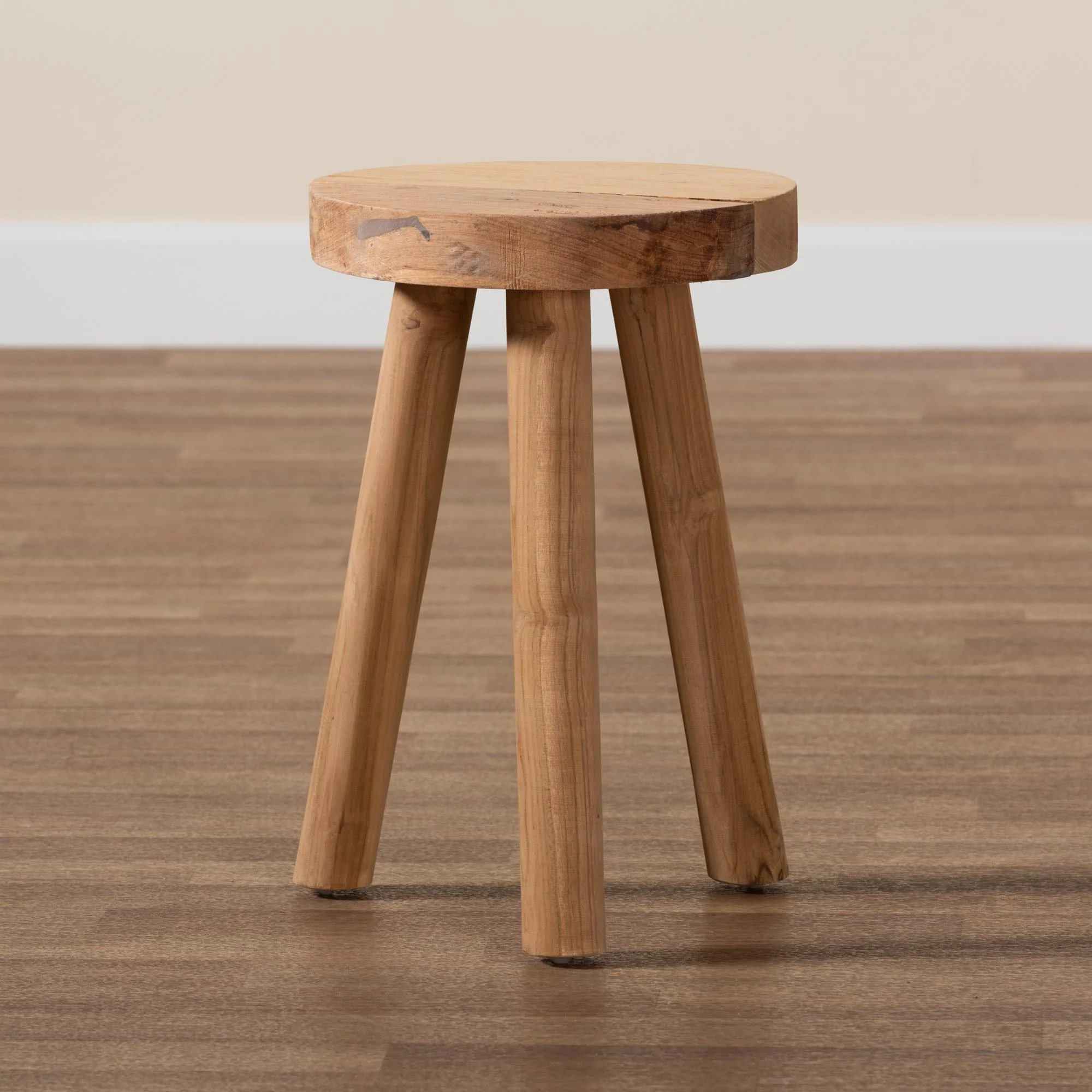Baxton Studio bali & pari Terah Mid-Century Modern Natural Brown Teak Wood Ottoman Footstool - Image 8