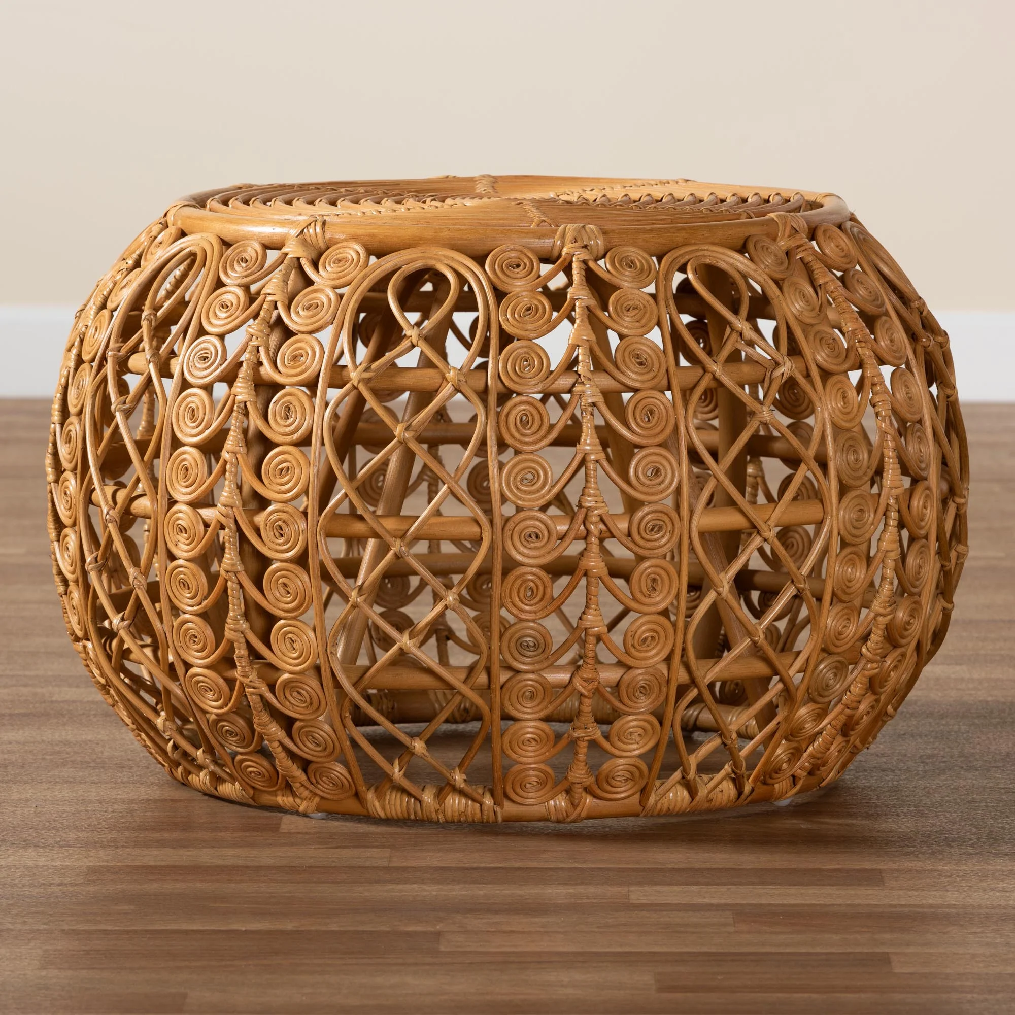 Baxton Studio bali & pari Tiramisu Modern Bohemian Natural Brown Rattan Coffee Table - Image 8