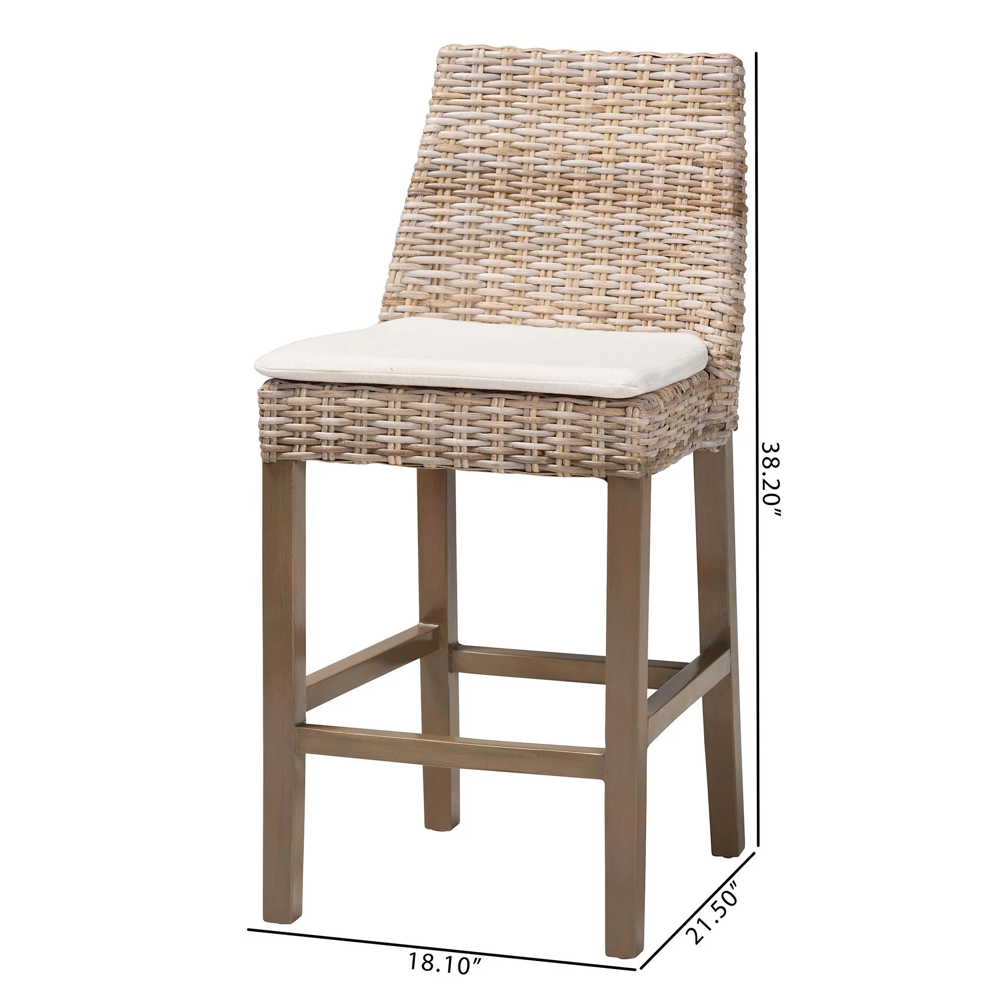Baxton Studio bali & pari Toby Modern Bohemian Grey Kubu Rattan and Rustic Taupe Finished Mahogany Wood Counter Stool - Image 3