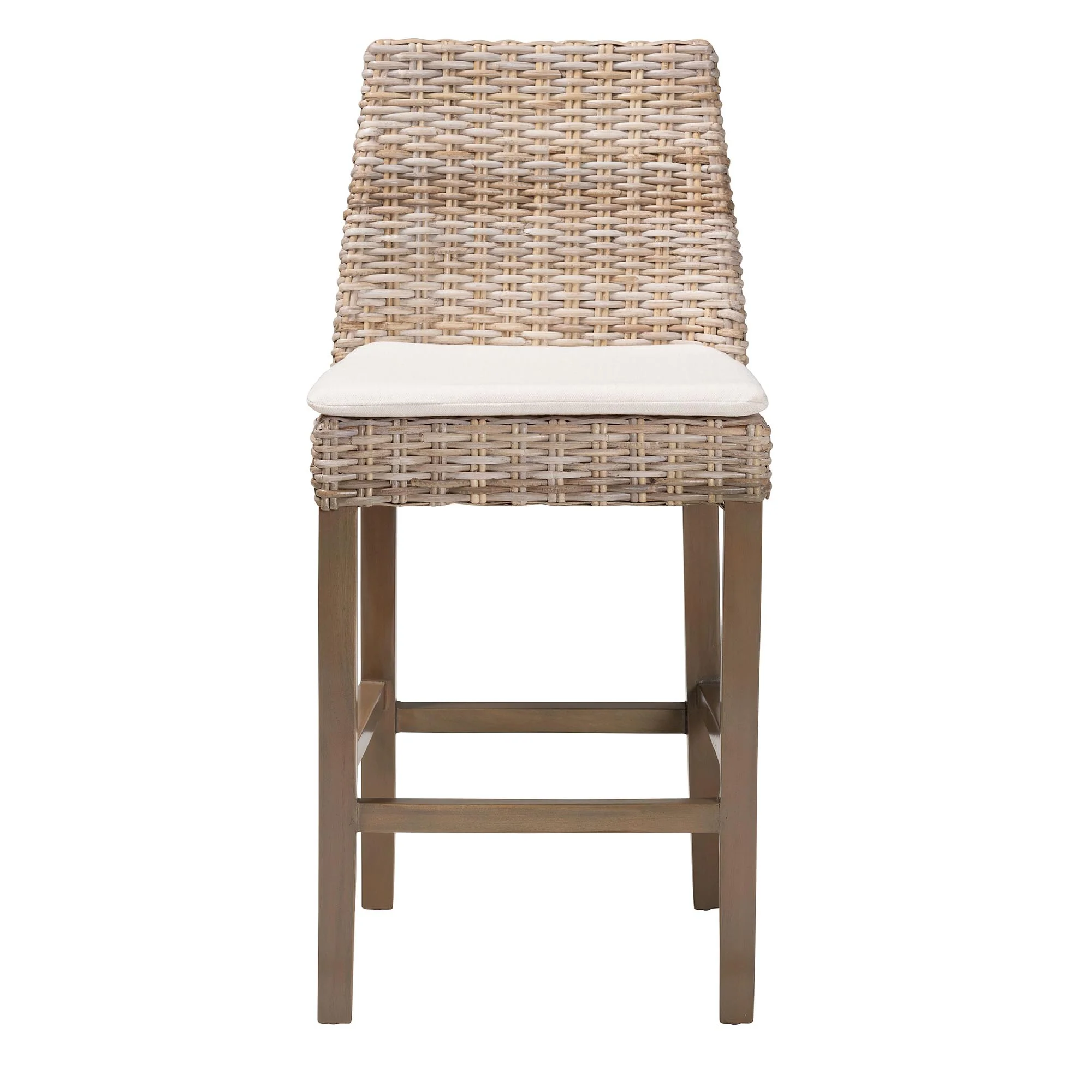 Baxton Studio bali & pari Toby Modern Bohemian Grey Kubu Rattan and Rustic Taupe Finished Mahogany Wood Counter Stool - Image 5