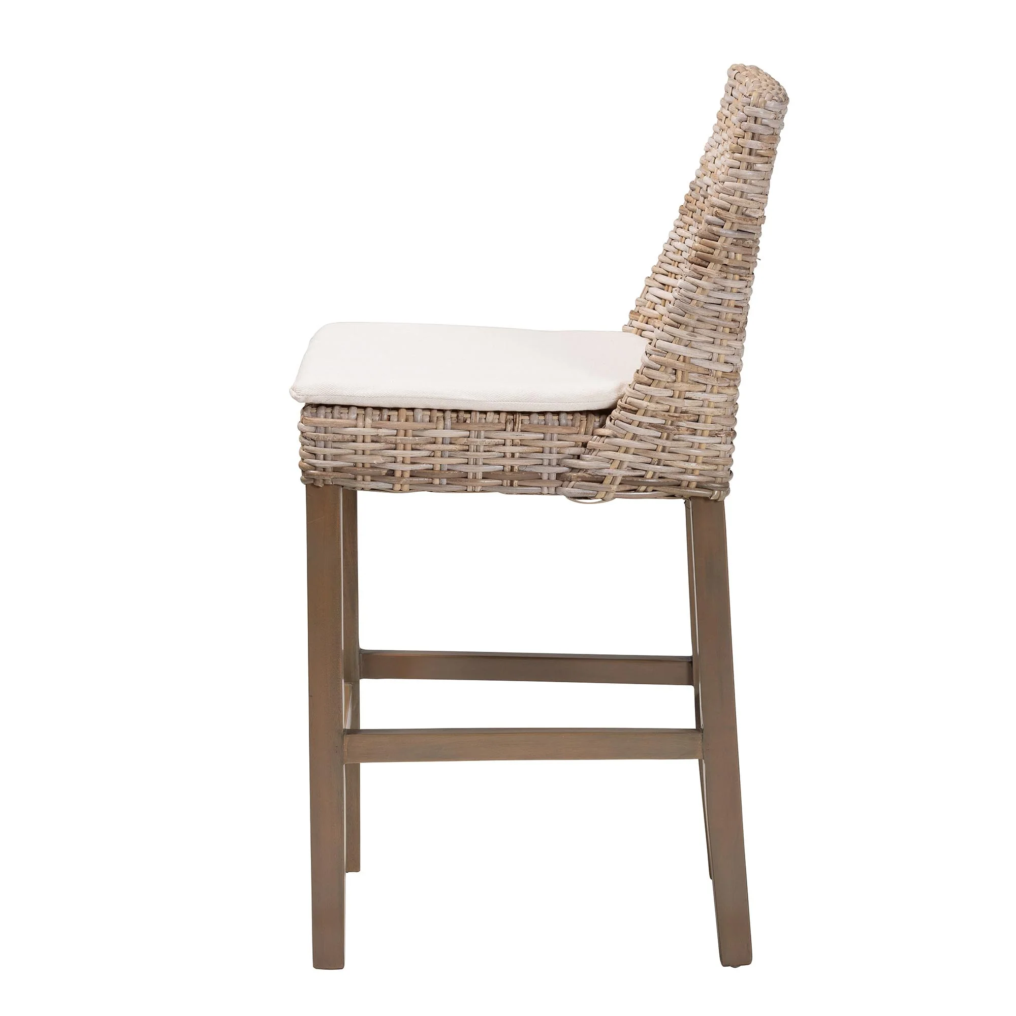 Baxton Studio bali & pari Toby Modern Bohemian Grey Kubu Rattan and Rustic Taupe Finished Mahogany Wood Counter Stool - Image 6