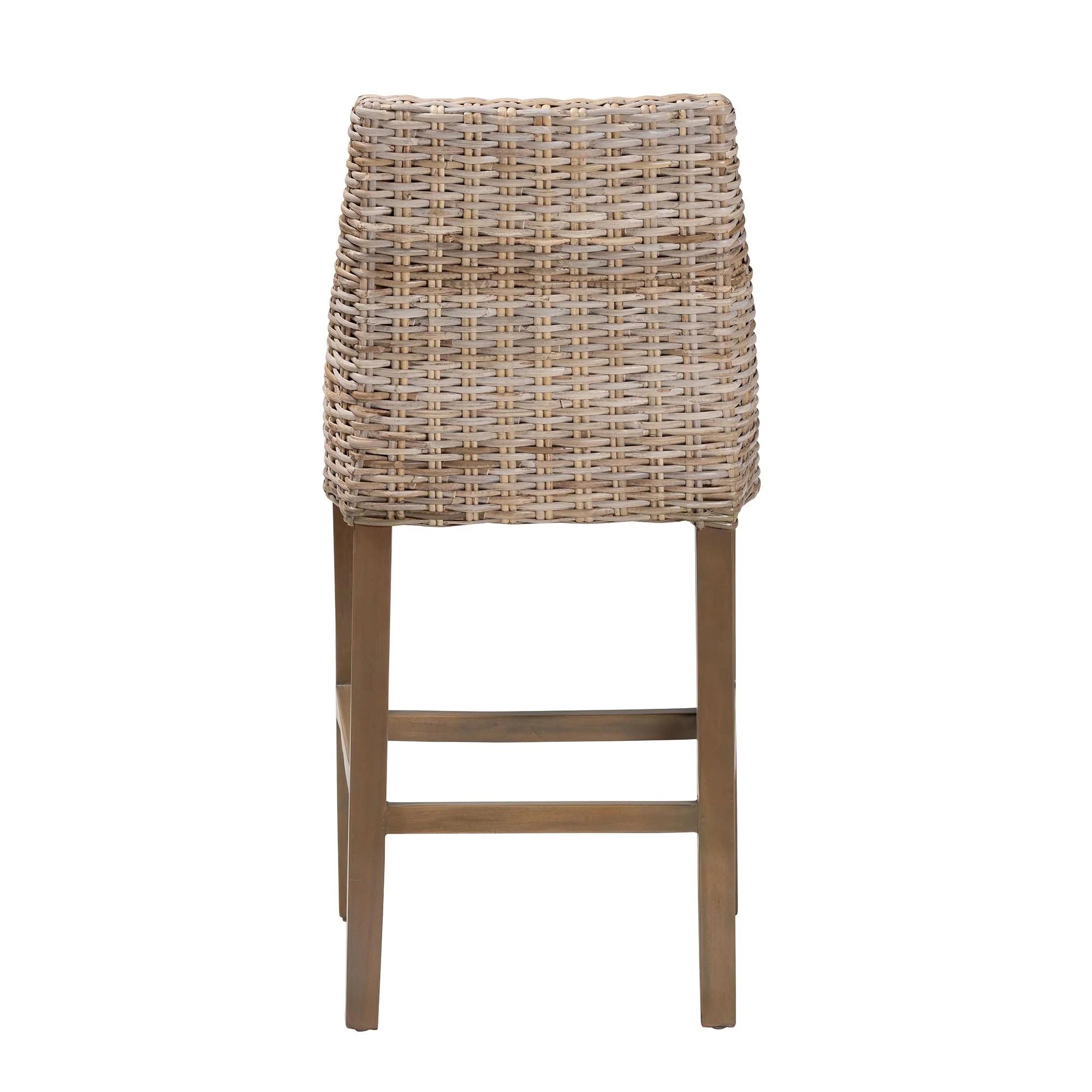 Baxton Studio bali & pari Toby Modern Bohemian Grey Kubu Rattan and Rustic Taupe Finished Mahogany Wood Counter Stool - Image 7