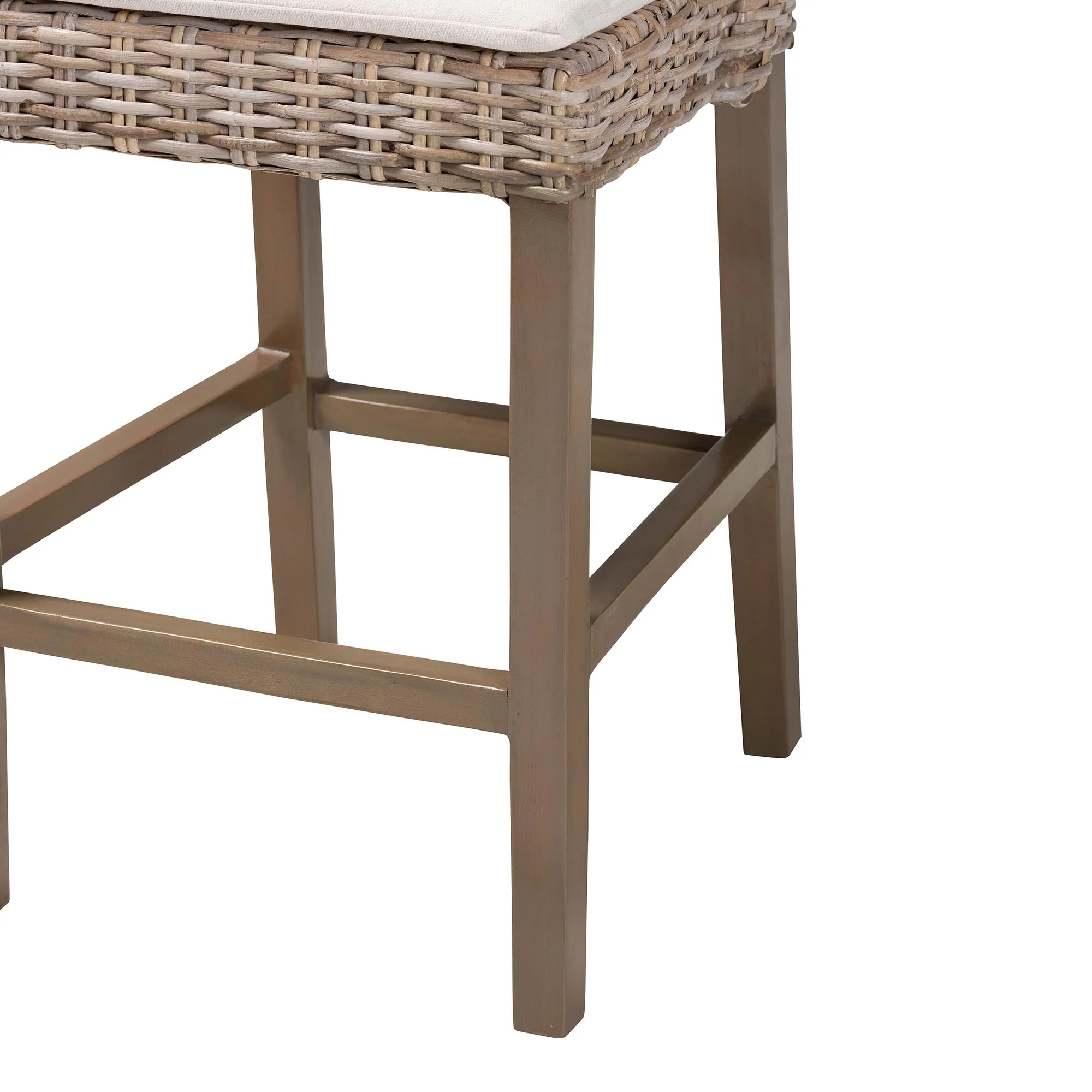 Baxton Studio bali & pari Toby Modern Bohemian Grey Kubu Rattan and Rustic Taupe Finished Mahogany Wood Counter Stool - Image 9