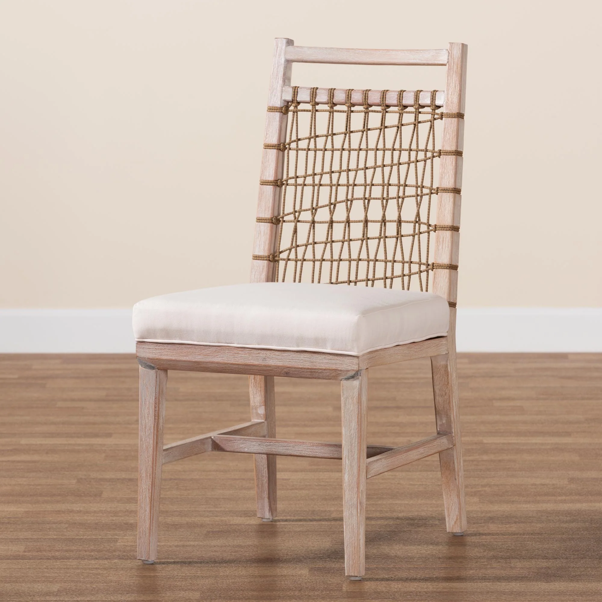 Baxton Studio bali & pari Ulric Modern Bohemian White Washed Mahogany Wood Dining Chair - Image 9