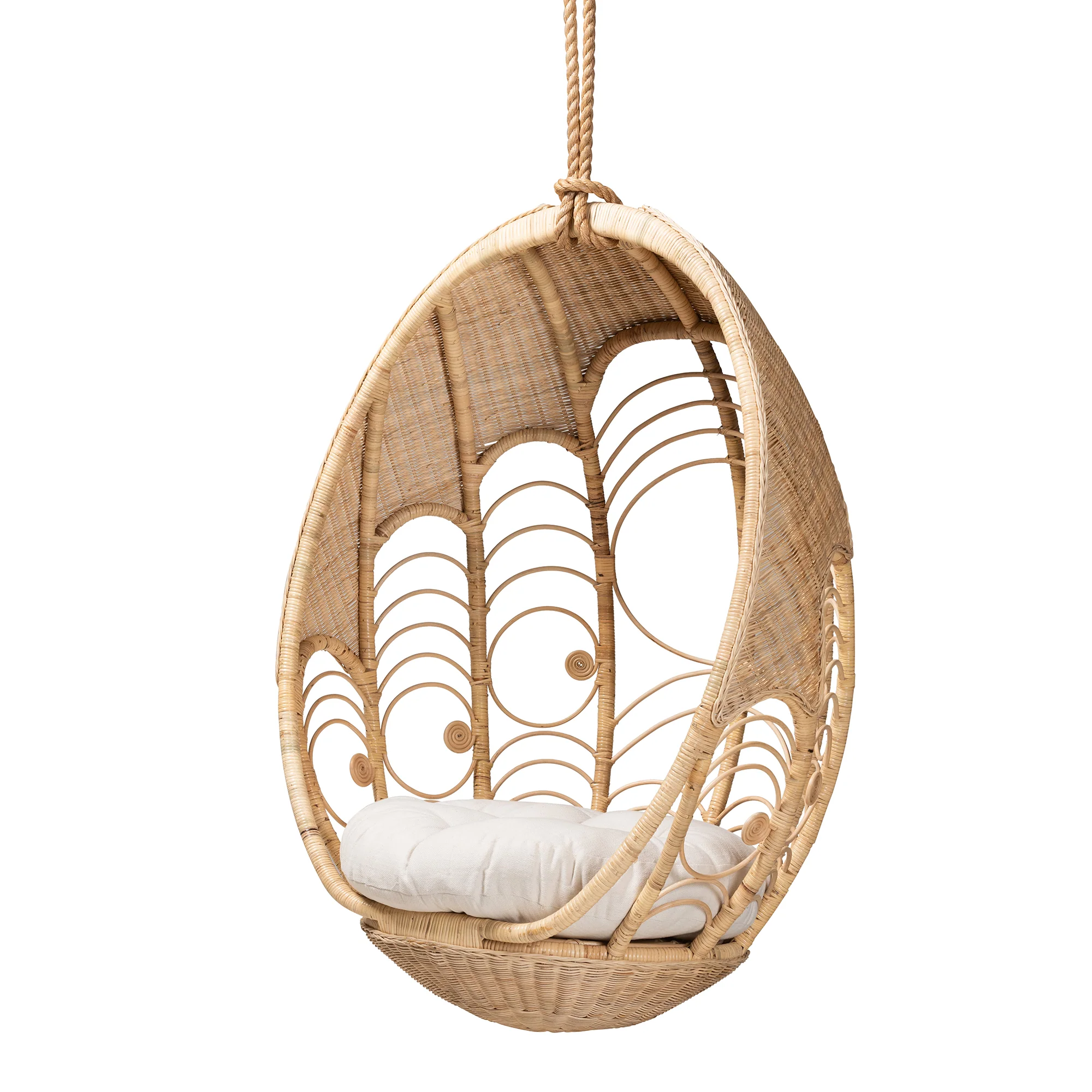 Baxton Studio bali & pari Umika Modern Bohemian Natural Brown Rattan Hanging Chair - Image 2