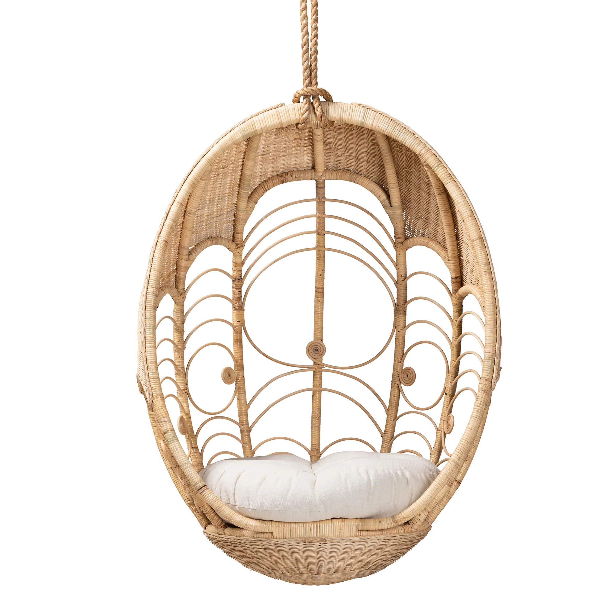 Baxton Studio bali & pari Umika Modern Bohemian Natural Brown Rattan Hanging Chair - Image 3