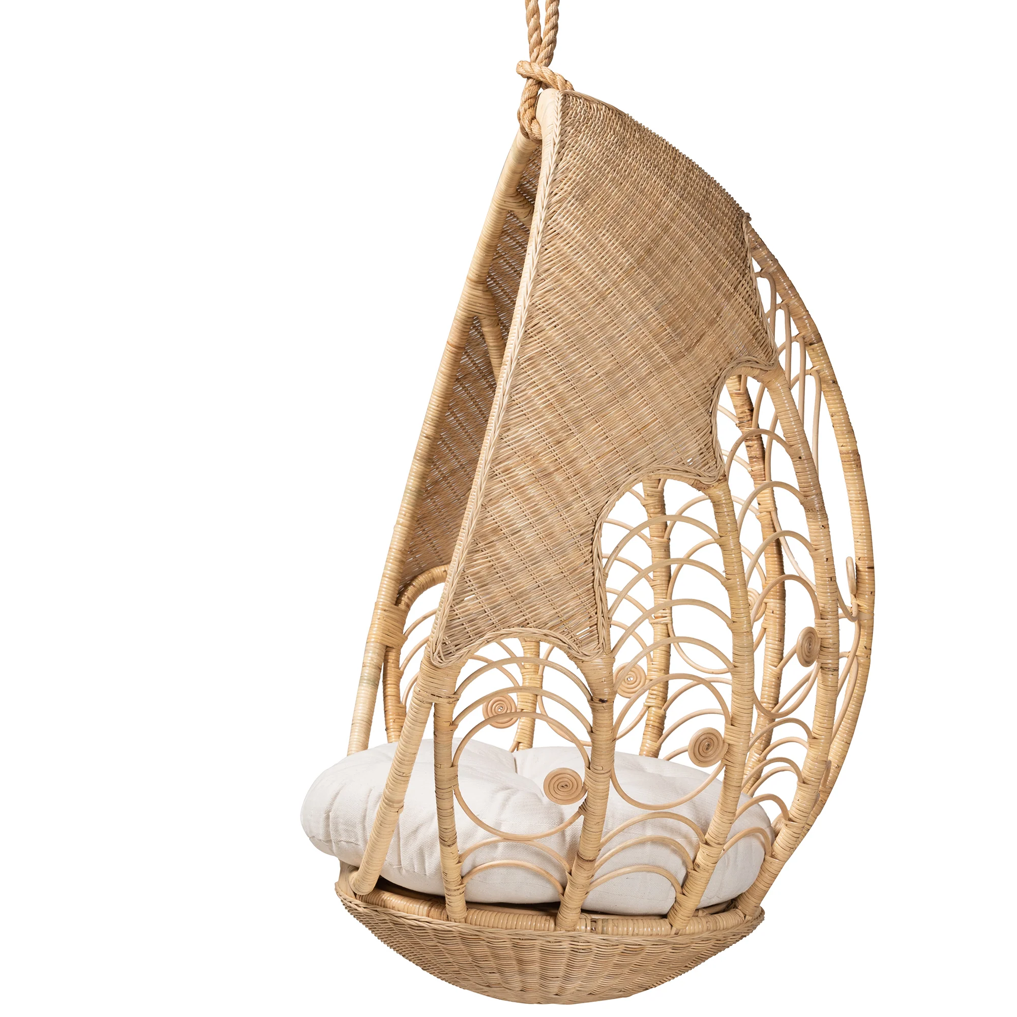 Baxton Studio bali & pari Umika Modern Bohemian Natural Brown Rattan Hanging Chair - Image 4