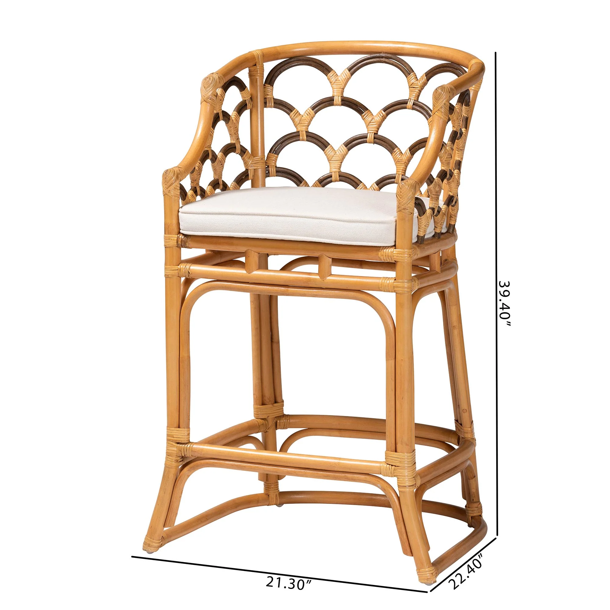 Baxton Studio bali & pari Veneto Modern Bohemian Light Honey and Dark Brown Rattan Bar Stool - Image 10