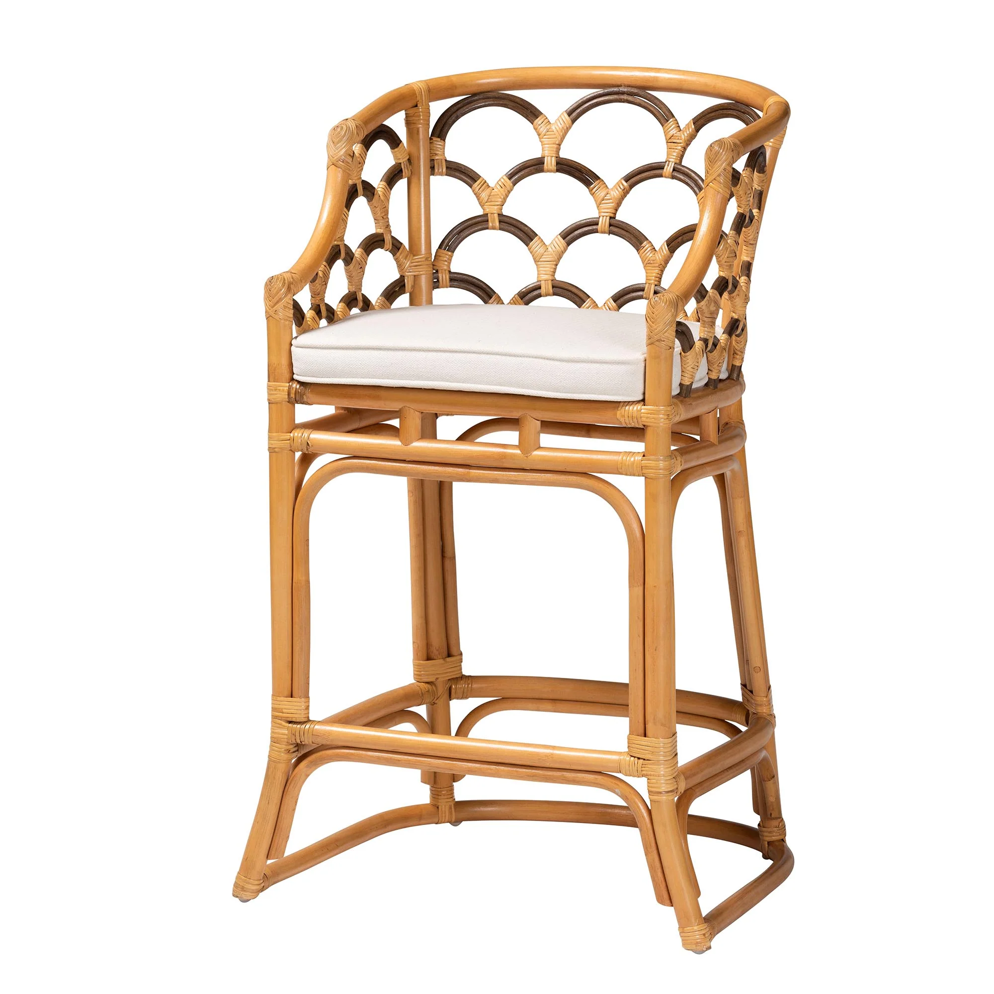 Baxton Studio bali & pari Veneto Modern Bohemian Light Honey and Dark Brown Rattan Bar Stool - Image 2