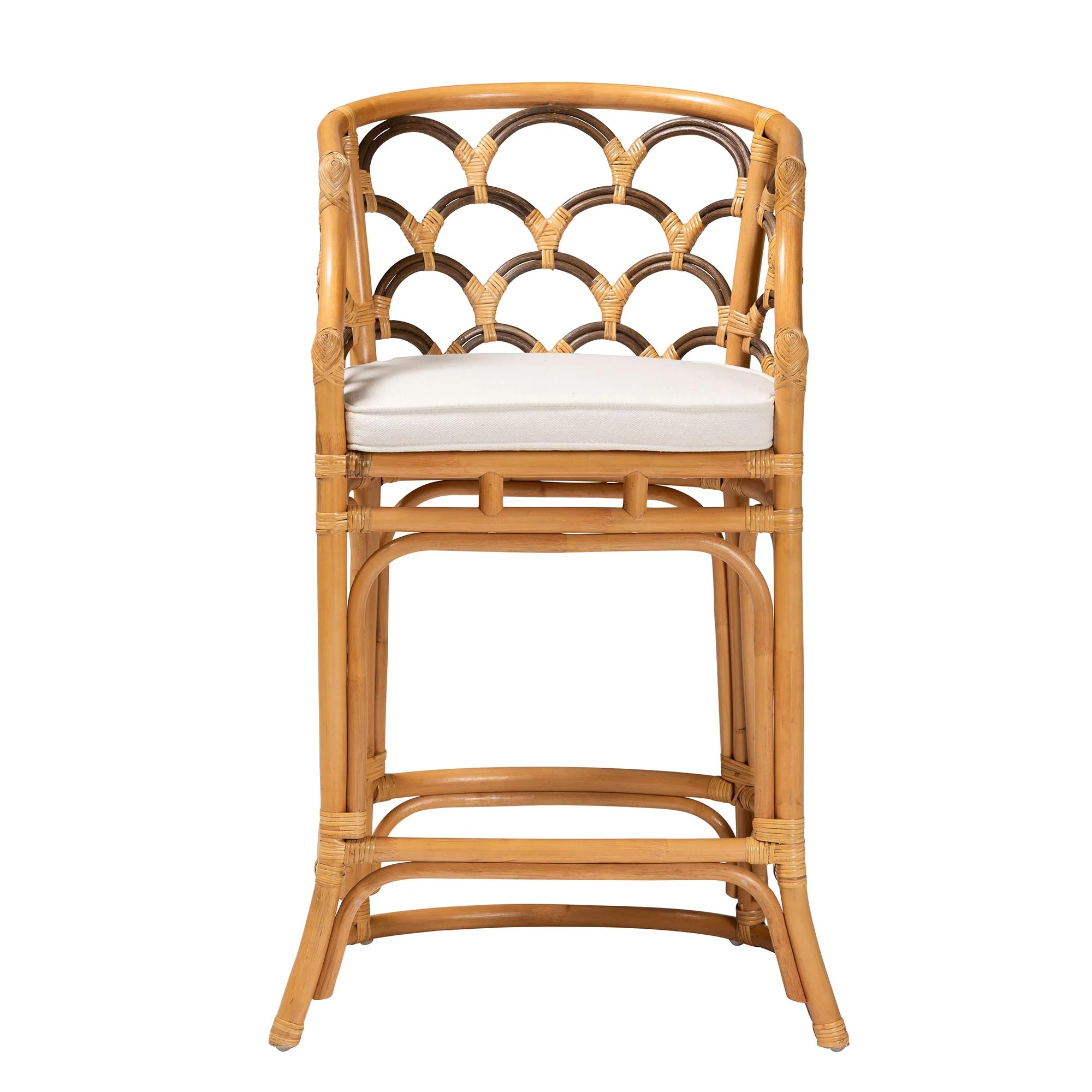 Baxton Studio bali & pari Veneto Modern Bohemian Light Honey and Dark Brown Rattan Bar Stool - Image 3