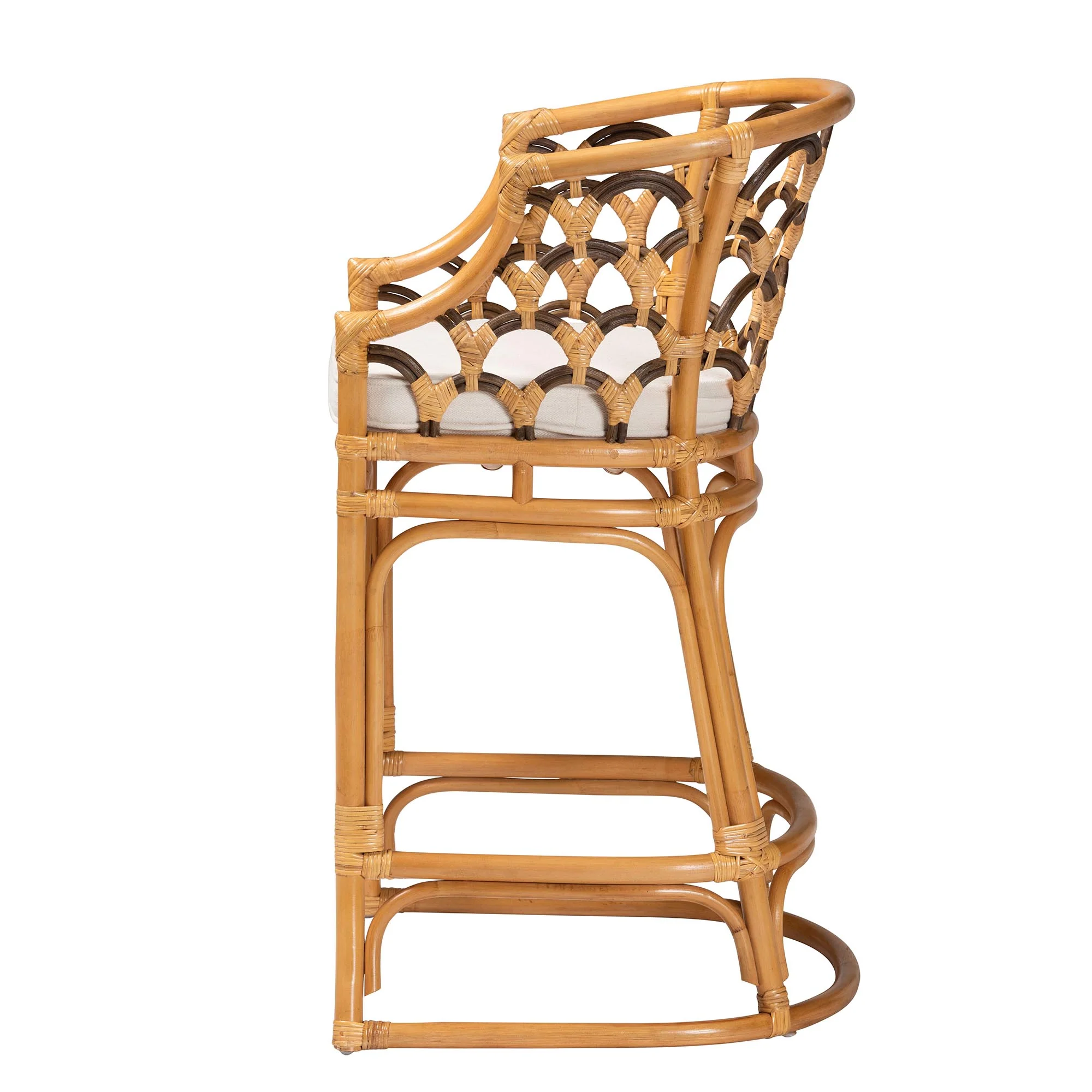 Baxton Studio bali & pari Veneto Modern Bohemian Light Honey and Dark Brown Rattan Bar Stool - Image 4