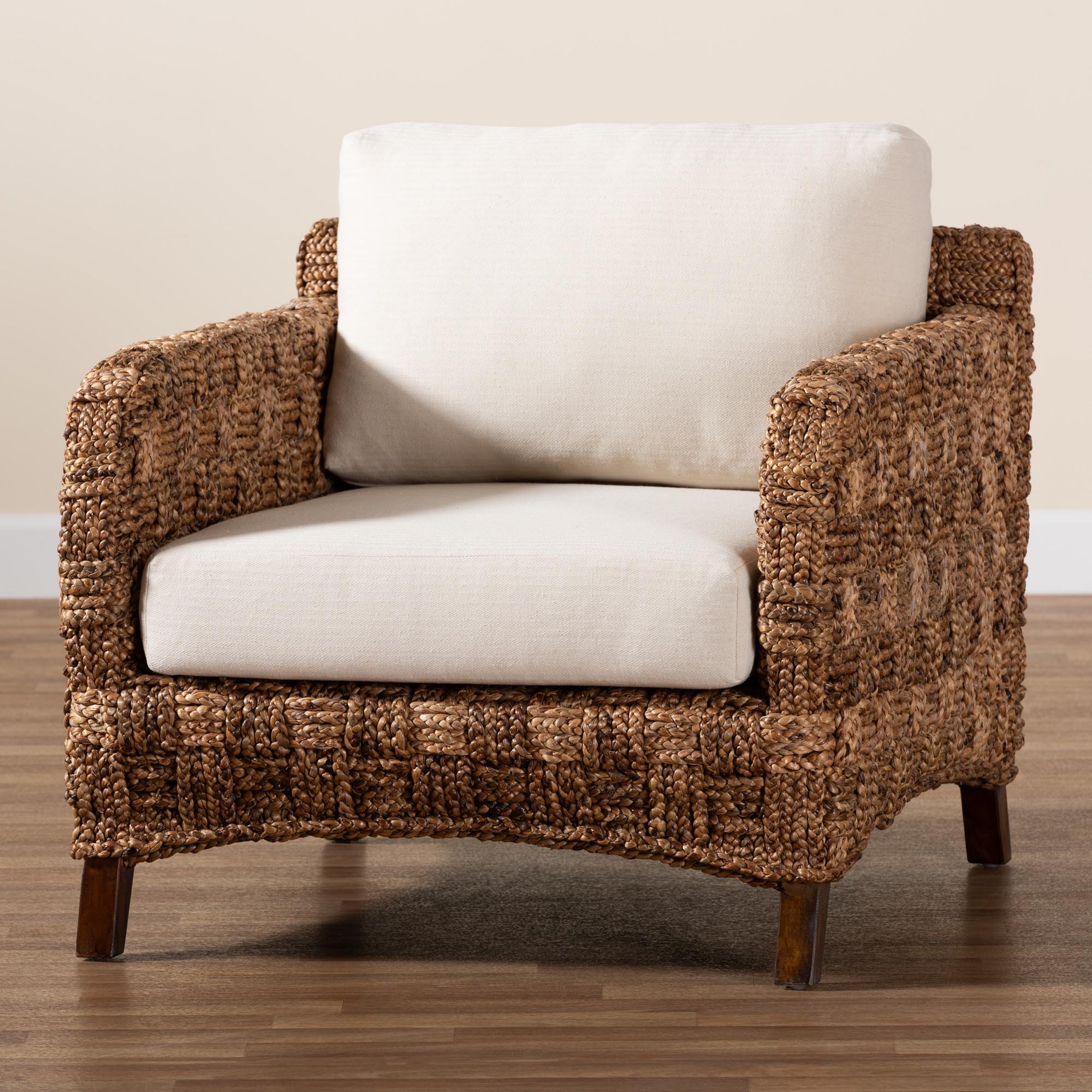 Baxton Studio bali & pari Vevina Modern Bohemian Dark Brown Mahogany Wood and Woven Seagrass Arm Chair - Image 9
